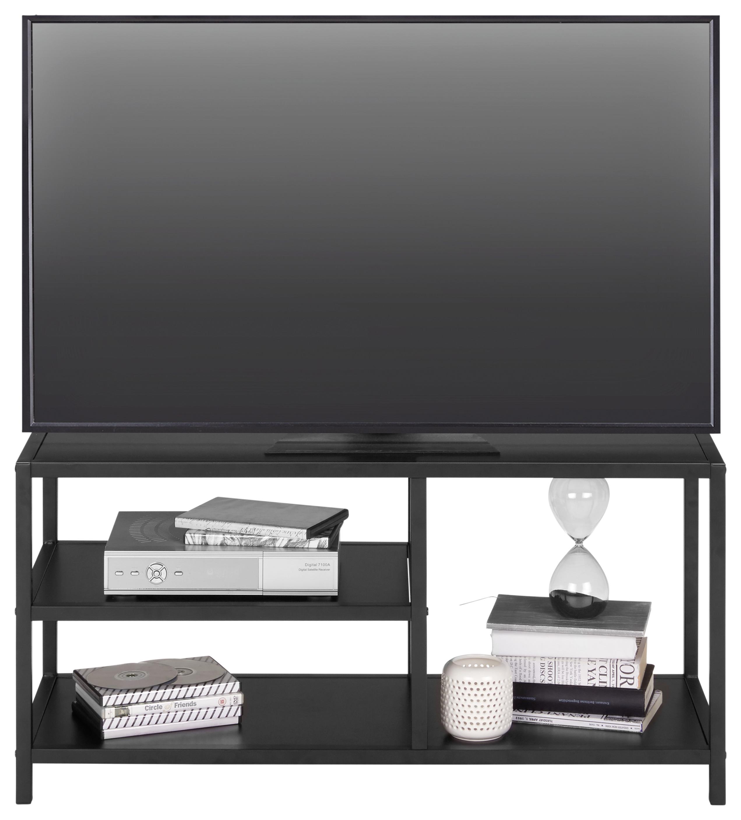 TV-elem fekete polcokkal DALLAS - Fekete, modern, Faalapú anyag/Fém (90/44/34cm) - Modern Living