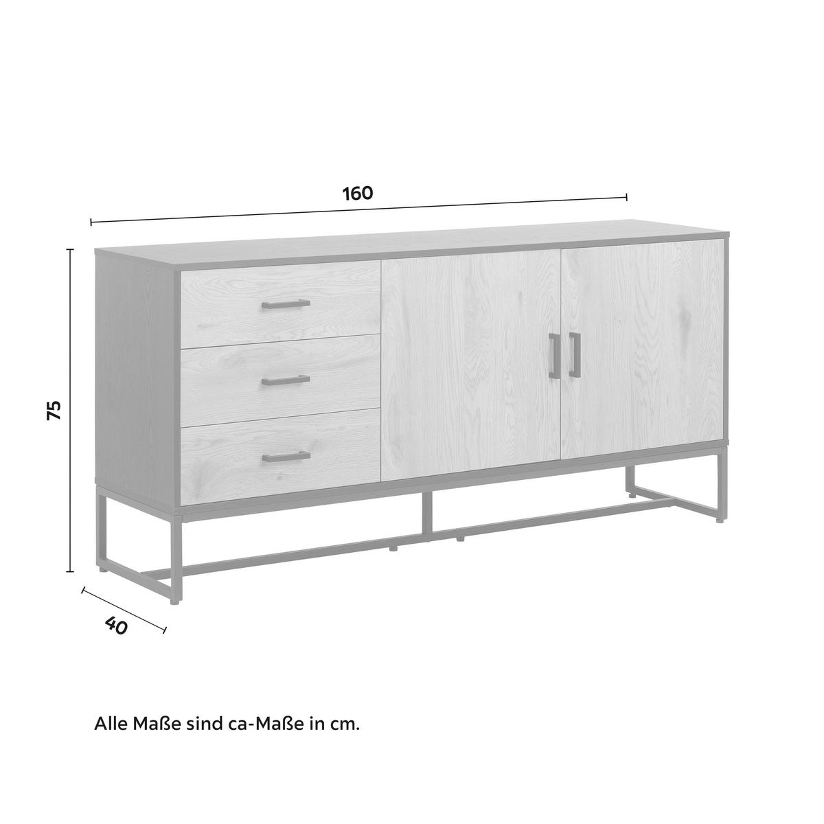 Sideboard Giorgia Eichefarben/Schwarz MDF - Eichefarben/Schwarz, MODERN, Holzwerkstoff/Metall (160/75/40cm) - Bessagi Home