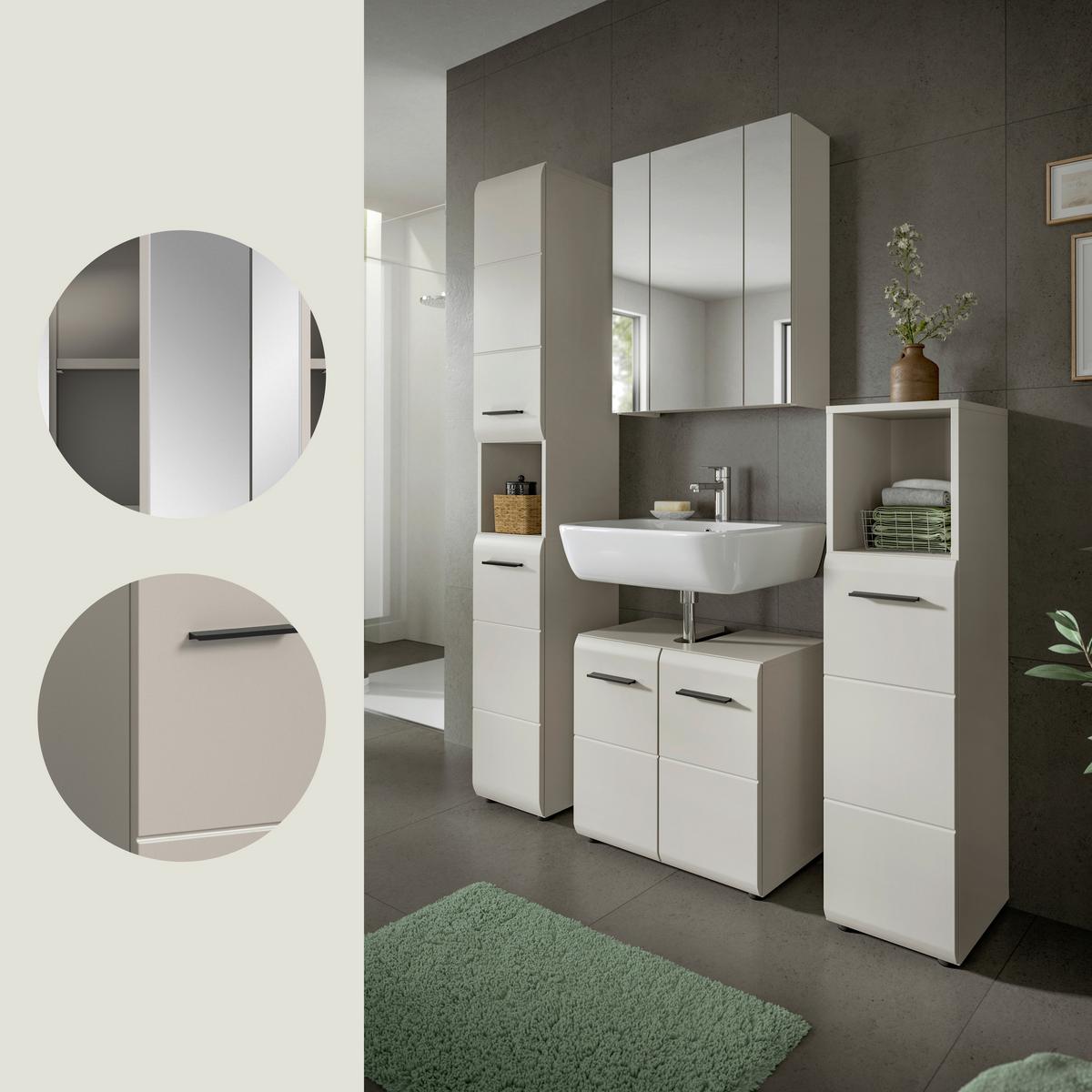 Badezimmer Ice Kaschmir 4-teilig - Kaschmir/Schwarz, Trend, Glas/Holzwerkstoff (120cm) - MID.YOU