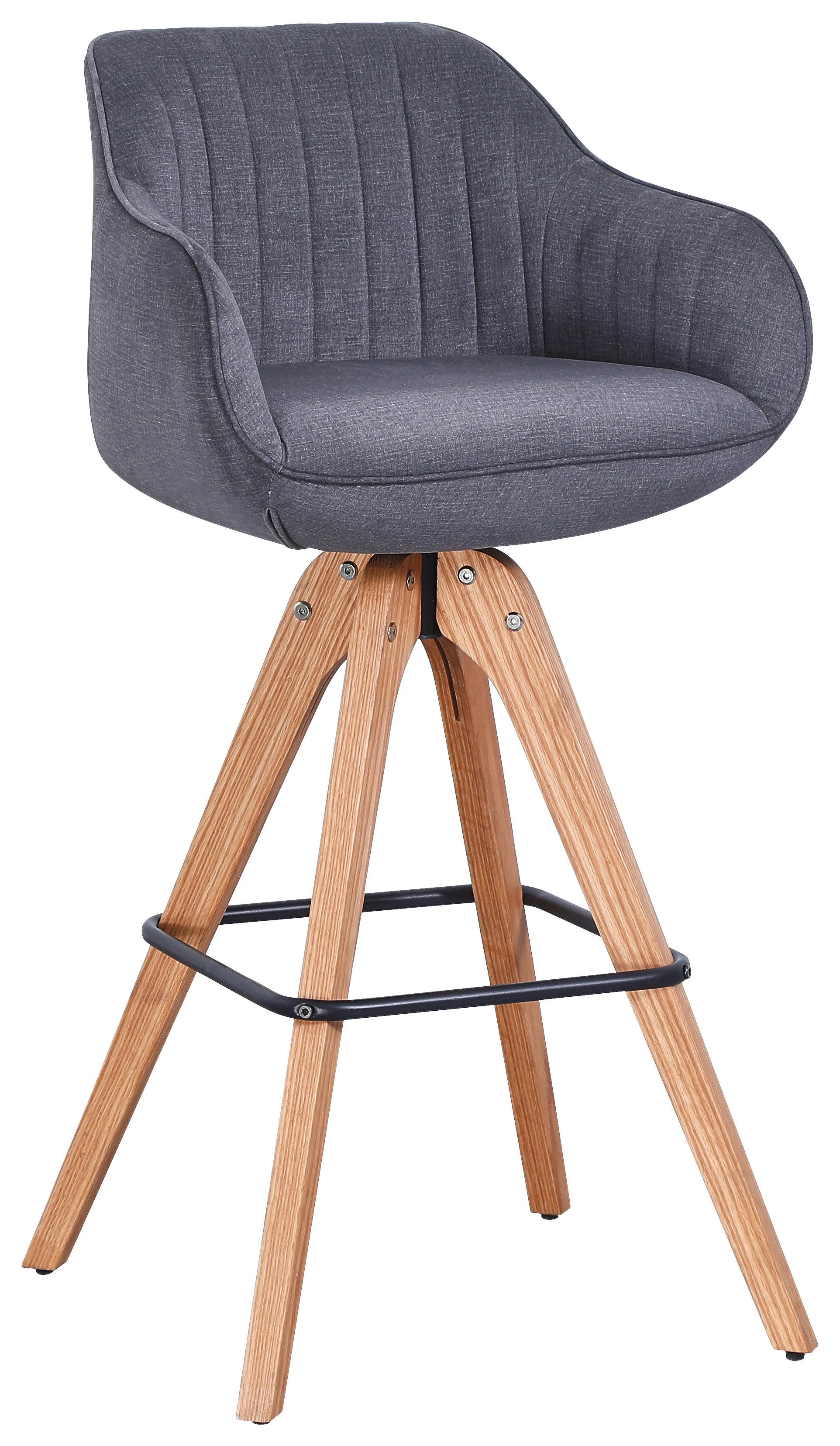 Barski Stol Relax, Siva, Hrast, Vrtljiv - siva/barve hrasta, Design, tekstil/les (56/100,5/56cm) - Zandiara