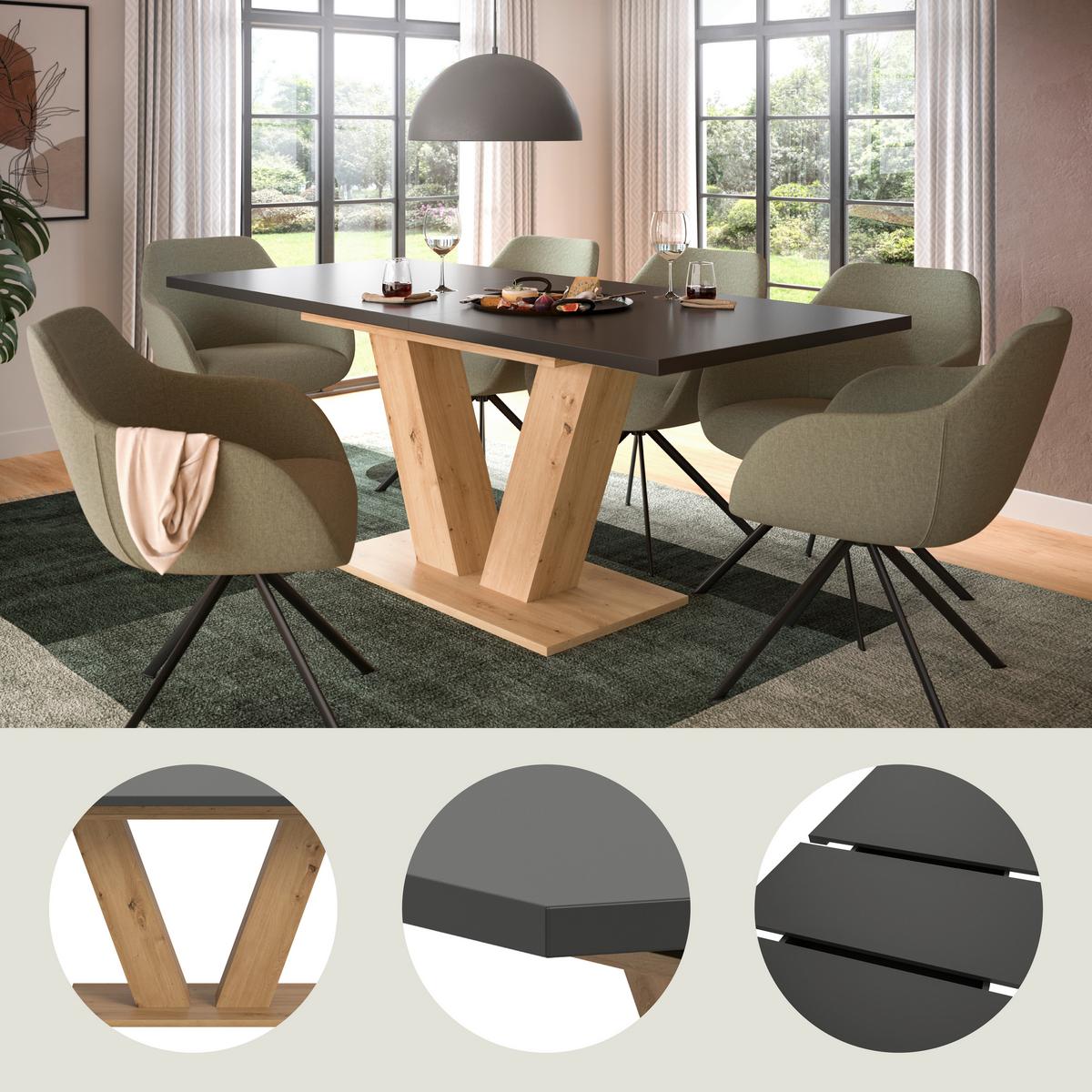 Ausziehtisch Marlon Grau ca. 150-190x90x76 cm - Eiche Artisan/Grau, Trend, Holzwerkstoff (150-190/90/76cm) - MID.YOU