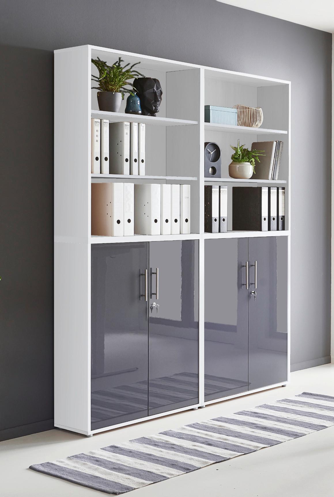 Aktenschrank Office Edition Sw Set 11 Weiß/Anthrazit - Anthrazit Hochglanz/Weiß, MODERN, Holzwerkstoff (168,8/227,2/33cm) - MID.YOU