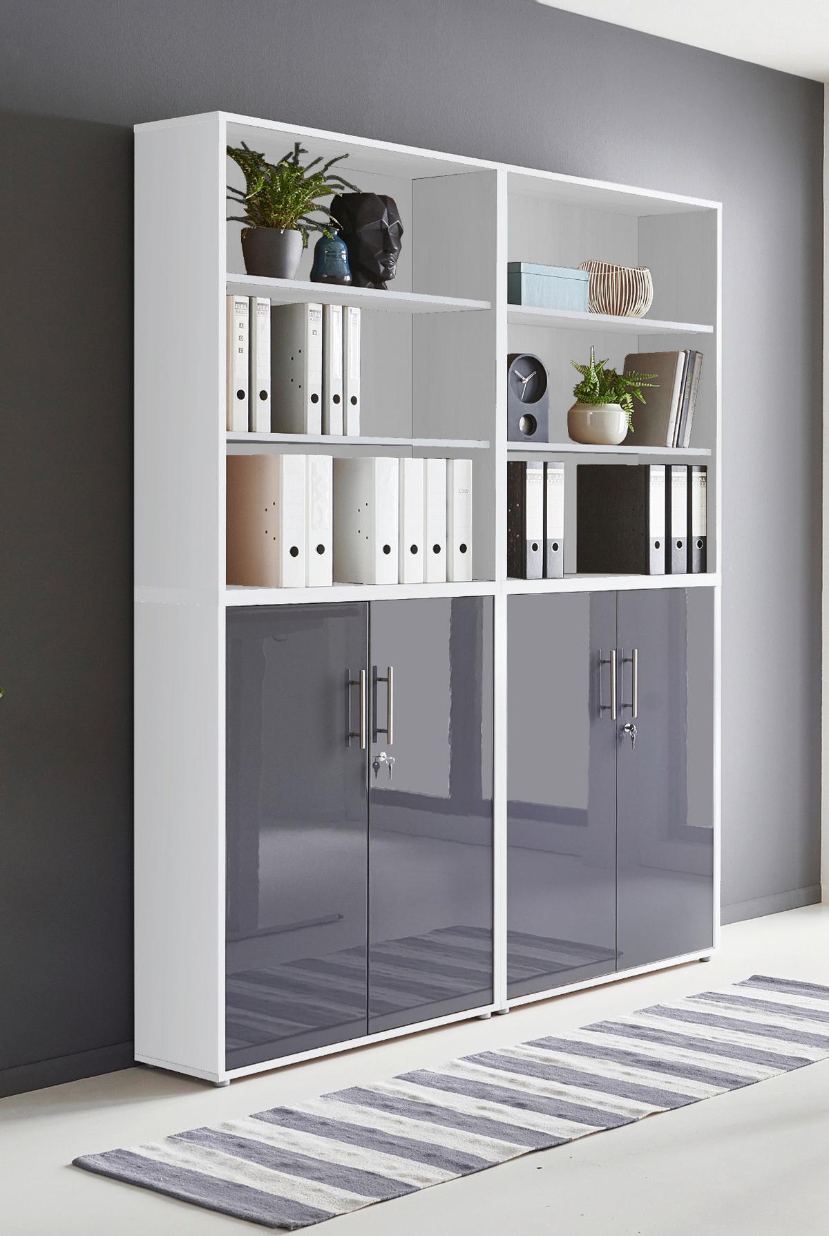 Aktenschrank Office Edition Sw Set 11 Weiß/Anthrazit - Anthrazit Hochglanz/Weiß, MODERN, Holzwerkstoff (168,8/227,2/33cm) - MID.YOU