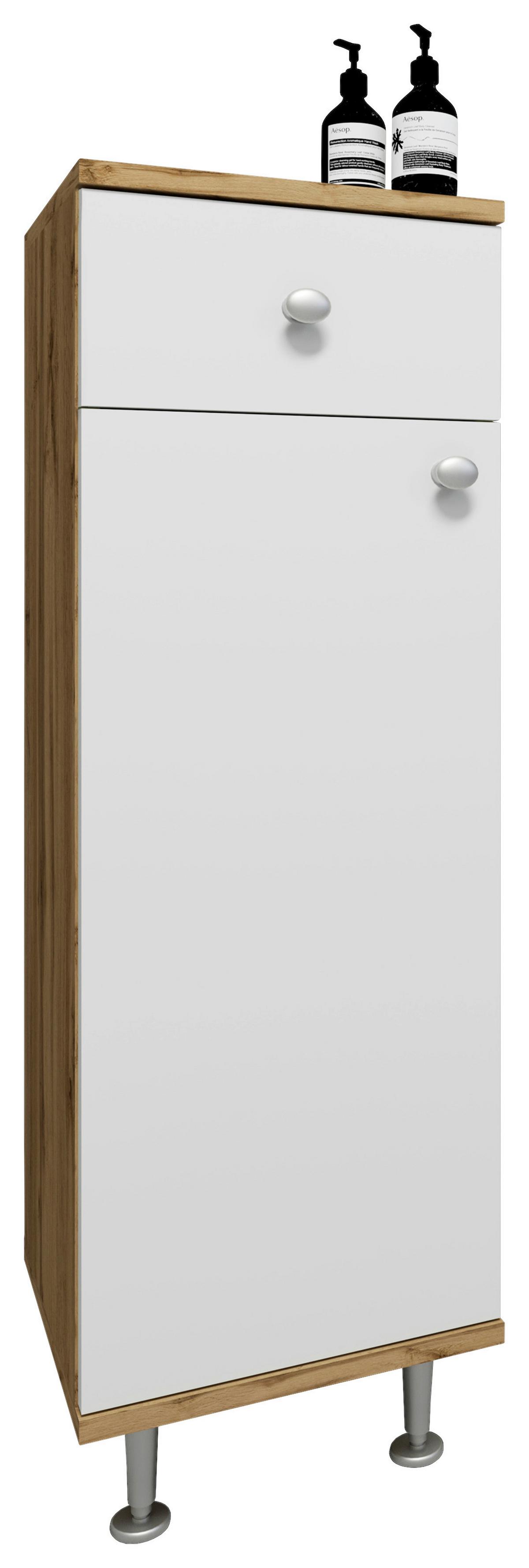 Spodnja Omarica Nilosi, Bela, Barva Hrasta - srebrne barve/bela, Moderno, umetna masa/leseni material (30/95/30cm) - MID.YOU