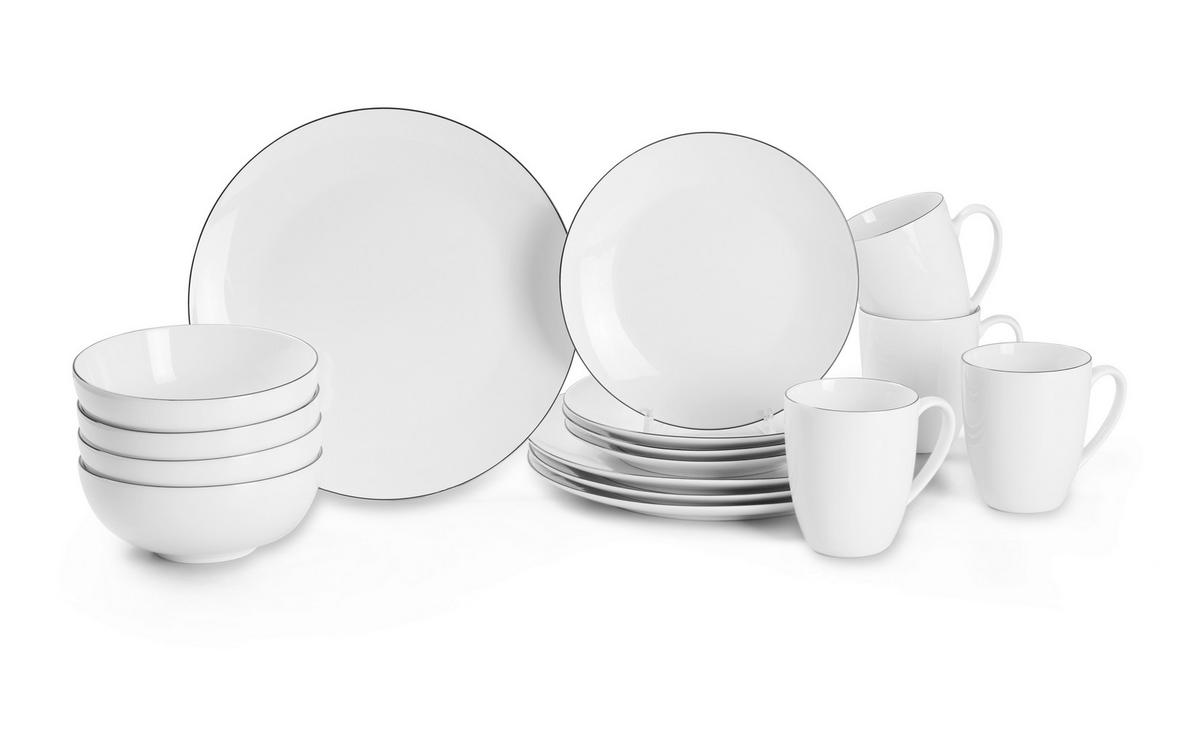 Kombiservice Hanno Schwarz/Weiß, 16-teilig - Schwarz/Weiß, MODERN, Keramik - Mömax