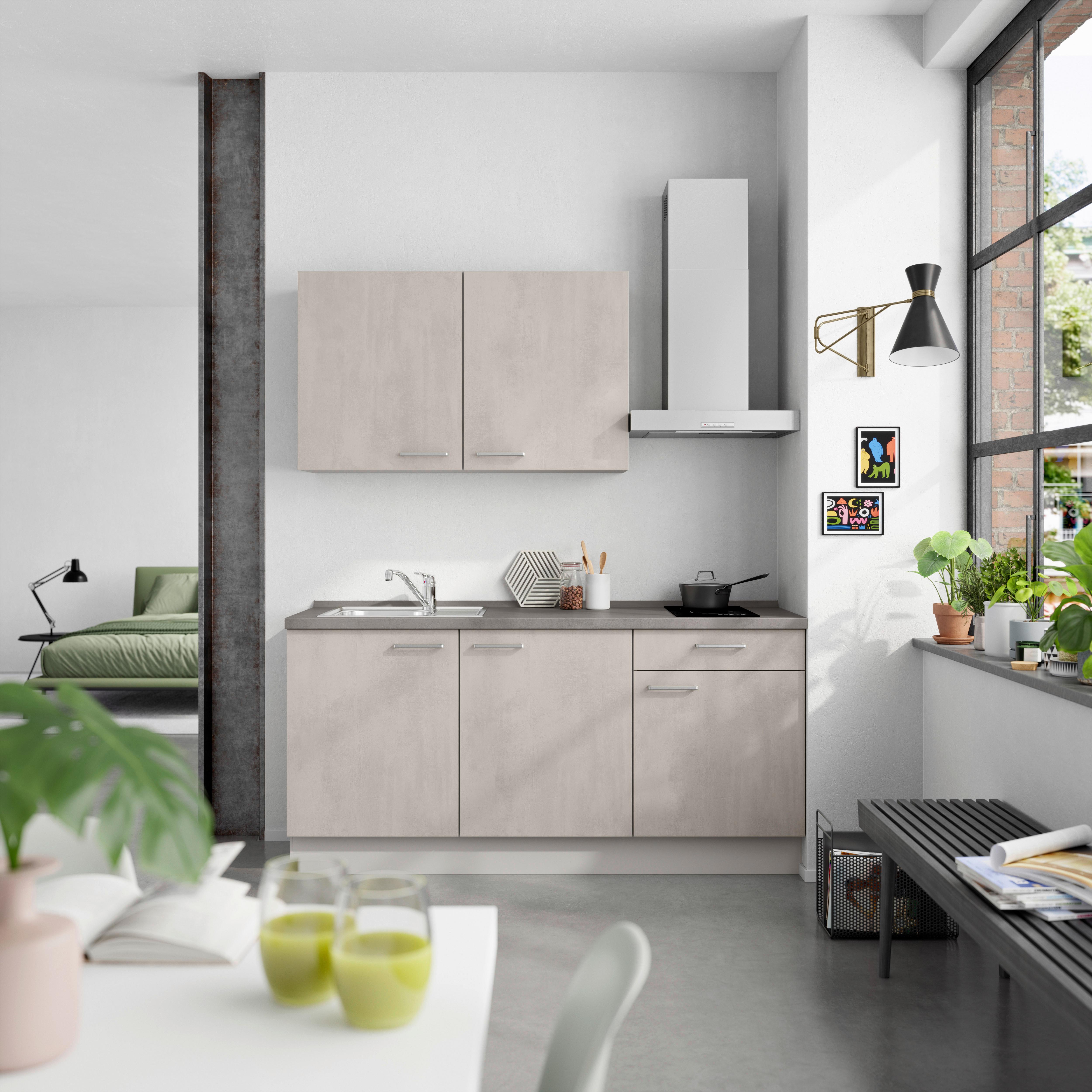 Küchenblock Riva Low m. Geräten Grau - Schieferfarben/Edelstahlfarben, MODERN, Holzwerkstoff/Metall (180cm) - Nobilia