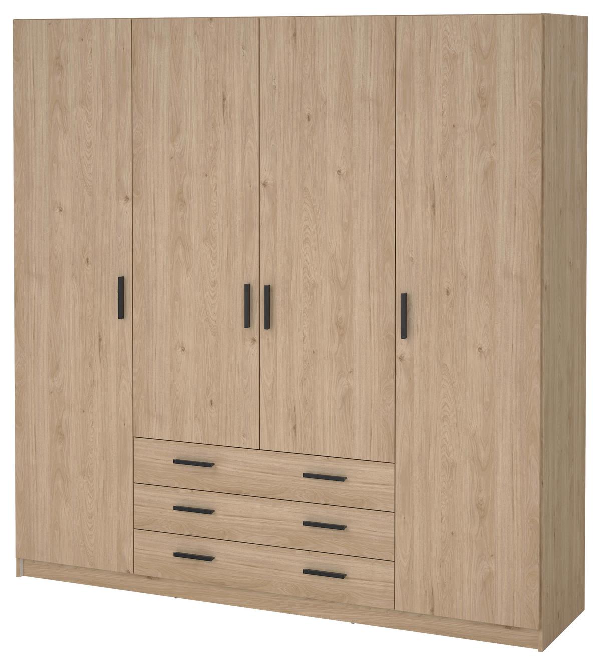 Omara Za Oblačila Sprint, Barva Hrasta - črna/barve hrasta, Basics, kovina/leseni material (195,5/200,4/49,6cm) - MID.YOU