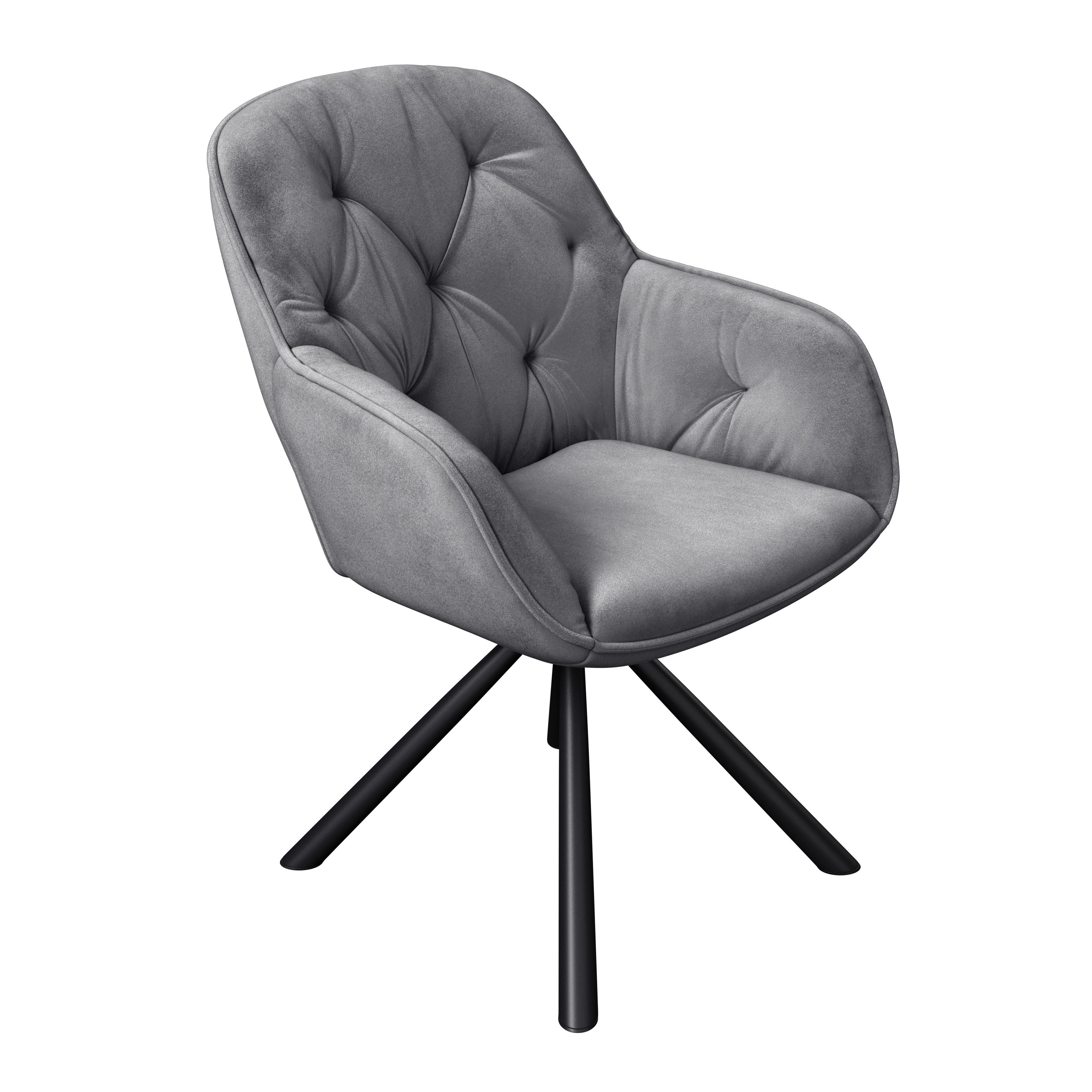 Naslanjač Silvi, Siva, Žamet, Vrtljiv - siva/črna, Konvencionalno, kovina/tekstil (62/85/62cm)