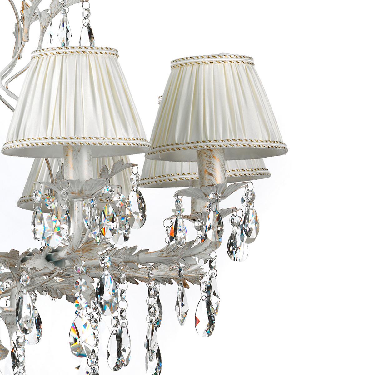 Kristall-Hängeleuchte Karen Weiß max. 6 Watt - Weiß, Natur, Glas/Textil (80/105cm)