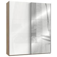 Schwebetürenschrank Level 36D ca. 200 cm Weiß/Eiche Dekor - Chromfarben/Weiß Hochglanz, MODERN, Holzwerkstoff/Metall (200/236/65cm) - MID.YOU