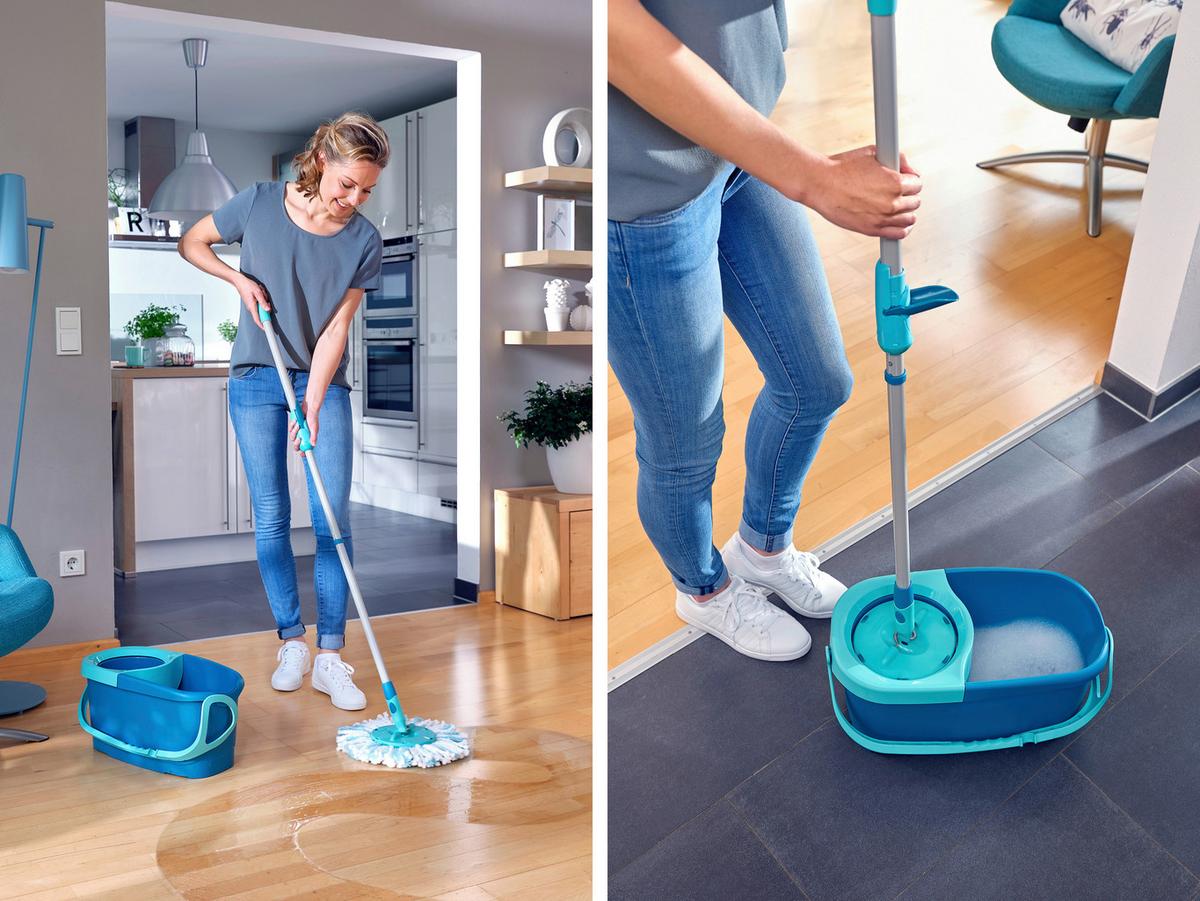 Bodenreinigungsset Leifheit-Clean Twist Disc Mop - Türkis/Weiß, KONVENTIONELL, Kunststoff/Textil (140cm) - Leifheit