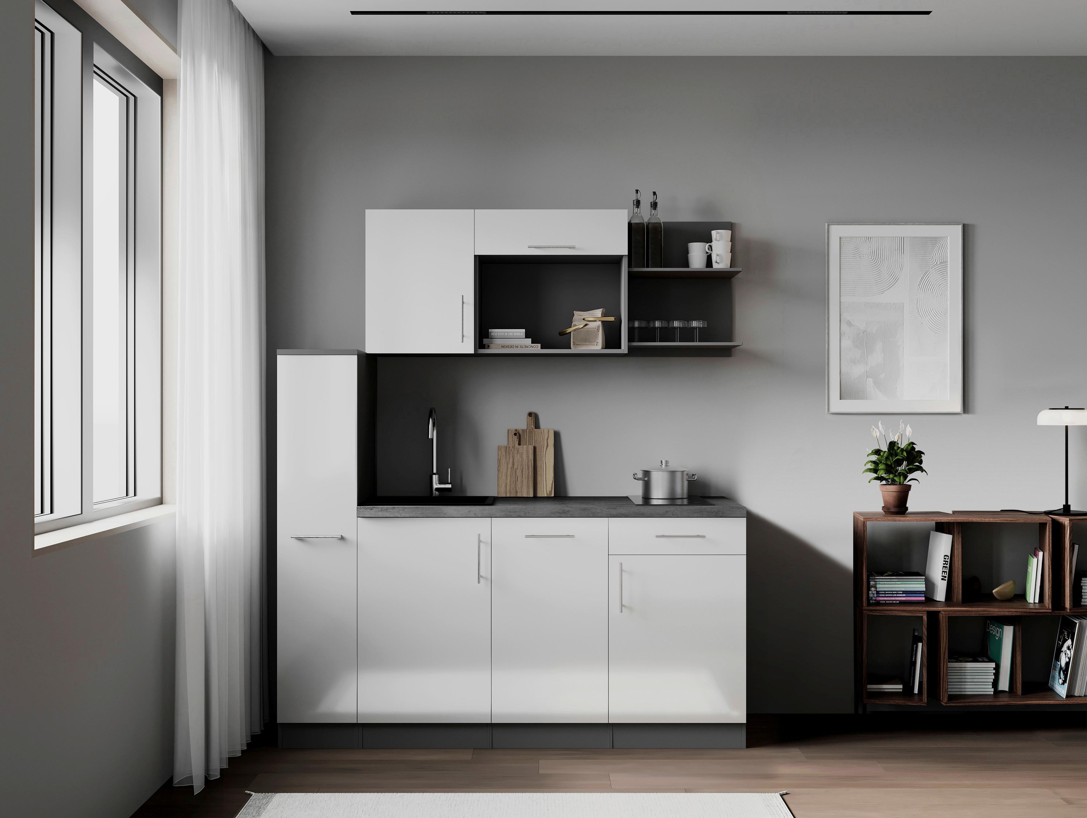 Küchenblock Oliver m. Geräten Weiß - Weiß/Grau, Trend, Holzwerkstoff/Metall (175cm) - Respekta