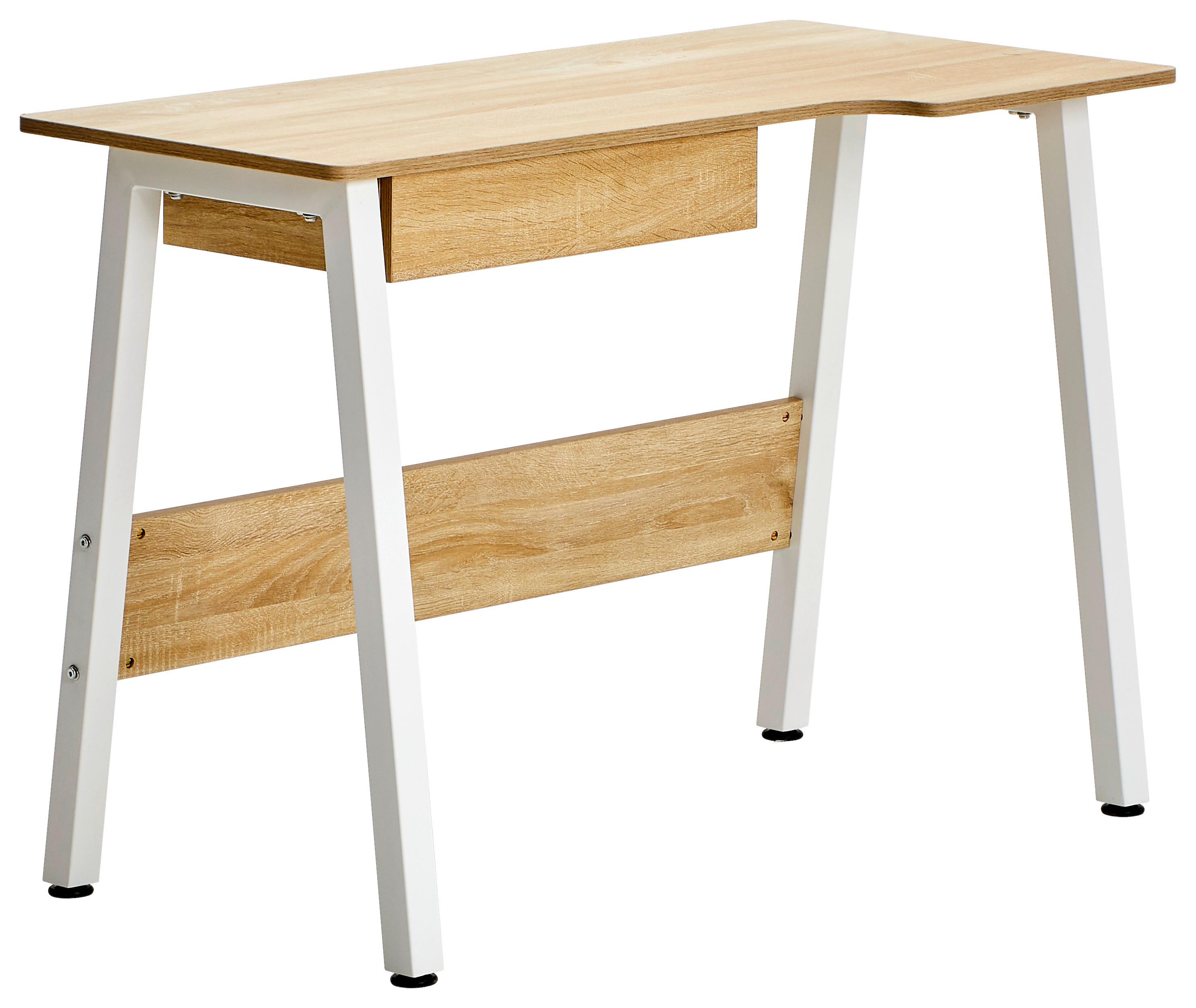 BIURKO LEONI - kolor dębowy/biały, Basics, metal/drewno (110/76/56cm) - MID.YOU
