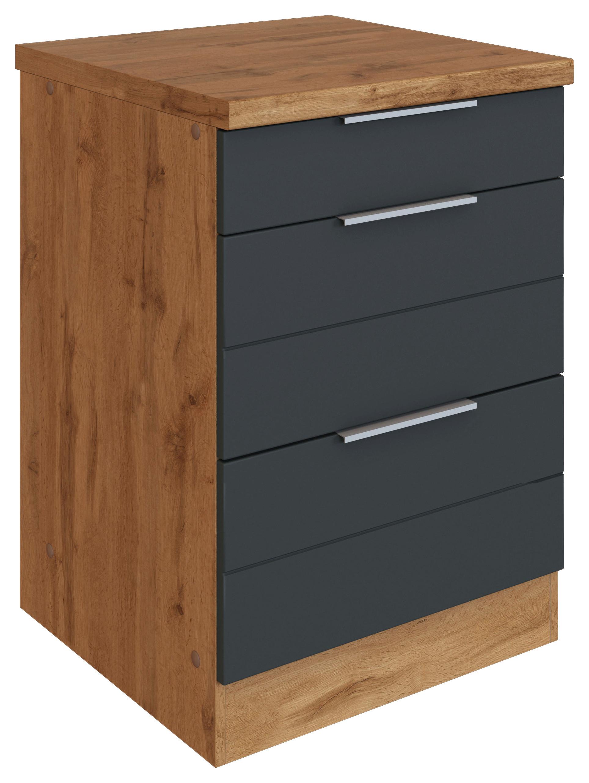 Küchenunterschrank Florenz ca. 60 cm Grau/Eiche - Eiche Wotan/Grau, Design, Holzwerkstoff/Metall (60/86/60cm) - Held