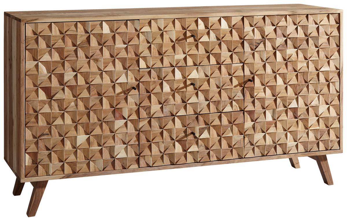 Komoda Rewa, Pravi Les - črna/barve akacije, Design, kovina/les (140/40/79cm) - MID.YOU