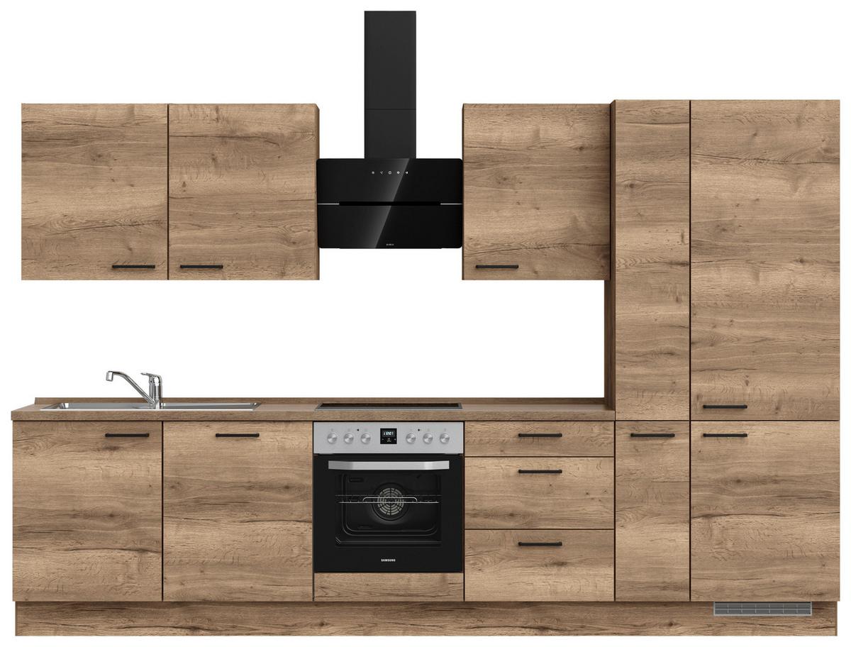 Küchenblock Structura High m. Geräten Eiche dunkel - Eiche dunkel/Schwarz, MODERN, Holzwerkstoff/Metall (330cm) - Nobilia