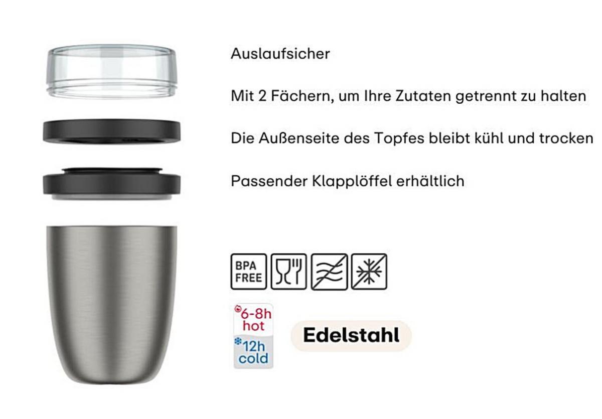 POJEMNIK TERMICZNY 107647040300 - kolor tytanowy, Basics, tworzywo sztuczne/metal (500ml) - Mepal