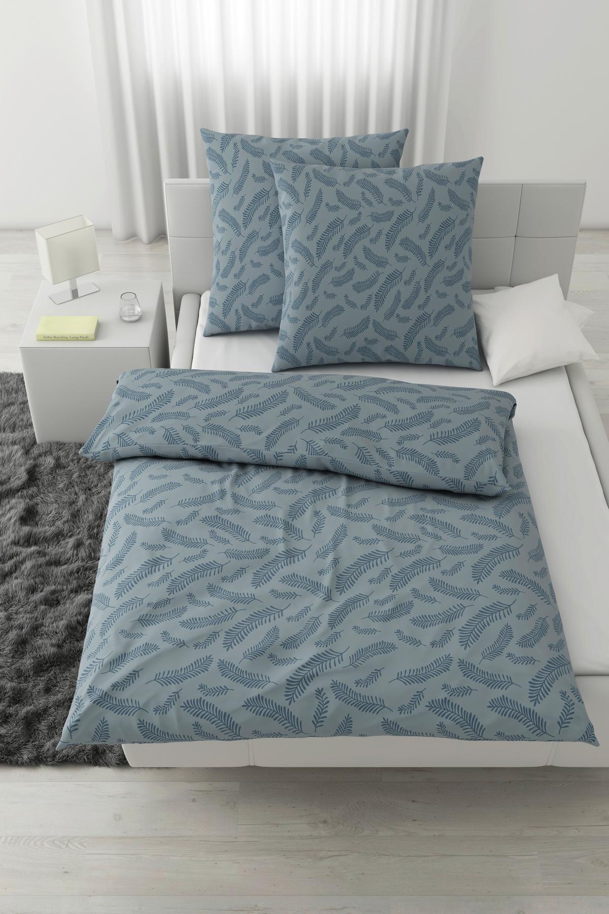 Bettwäsche Ferns XXL Rauchblau ca. 200x200cm - Blau, MODERN, Textil (200/200cm) - Mömax