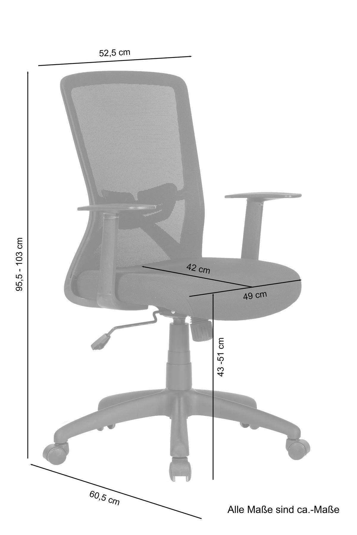 Drehstuhl Long Schwarz - Schwarz, MODERN, Kunststoff/Textil (52,5/95,5-103/60,5cm) - MID.YOU