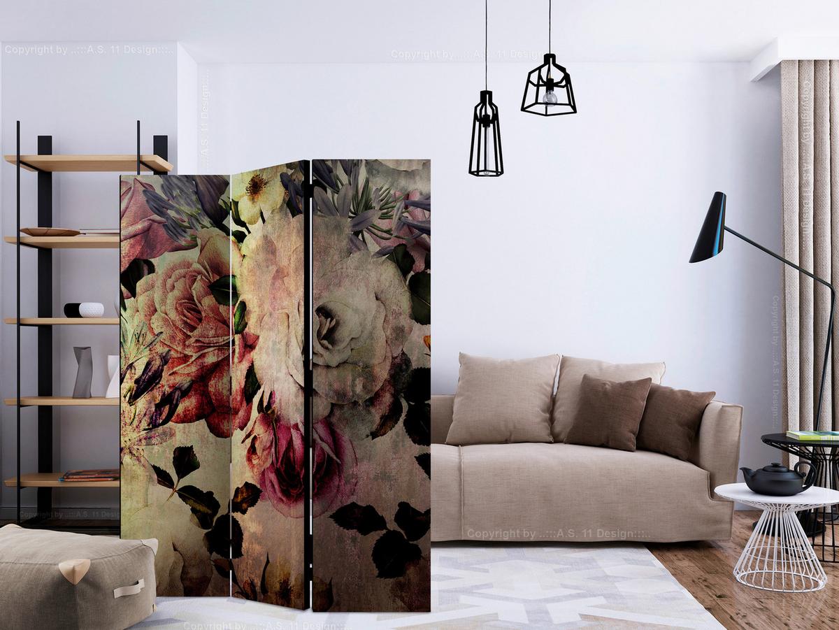 Paravan Nostalgia Flowers, 5-Delni, Dvostranski - roza/bež, Basics, tekstil/les (135/172/3cm) - artgeist