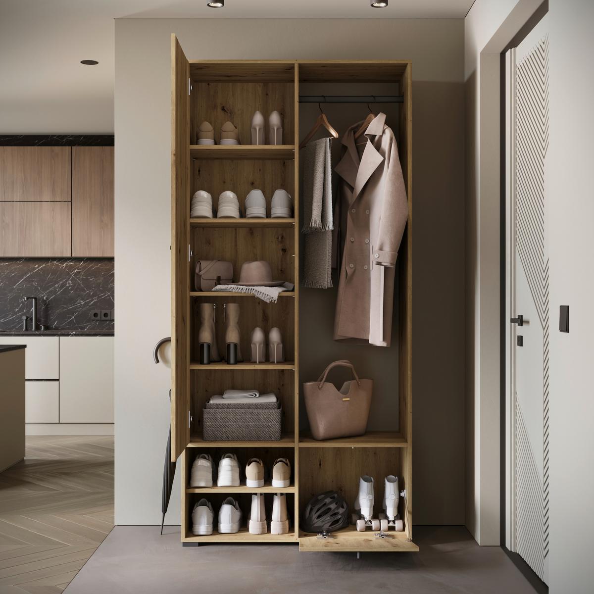Garderobe Dino ca. 90x190 cm Eiche Artisan - Eiche Artisan, Trend, Holzwerkstoff (90/190/33cm) - MID.YOU