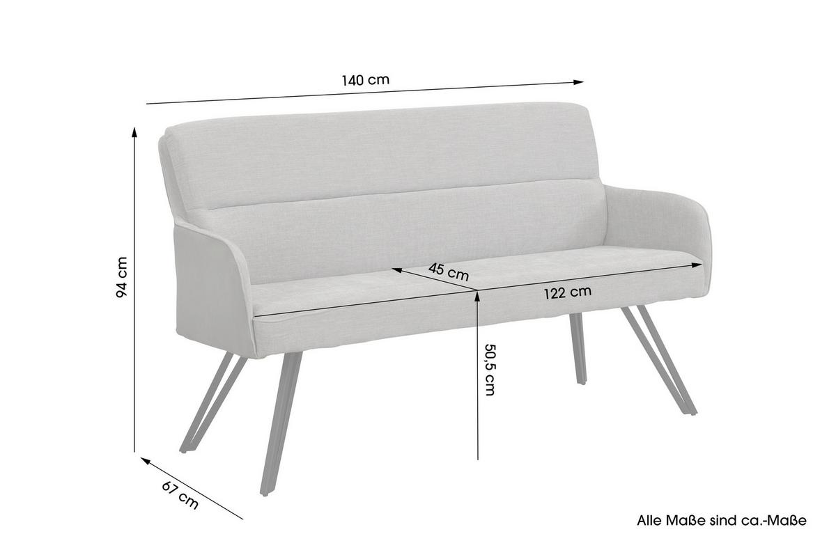 SITZBANK TINO - Hellgrau/Schwarz, MODERN, Textil/Metall (140/94/67cm) - MID.YOU