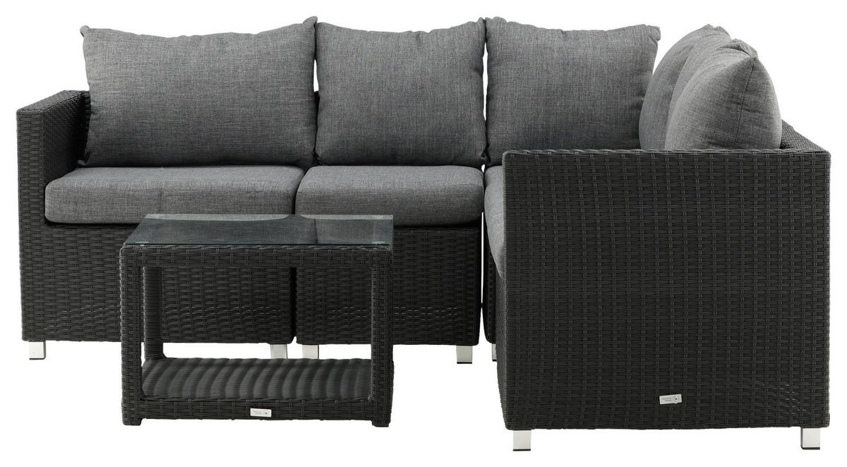 LOUNGEGARNITUR VAMOS - Schwarz/Grau, KONVENTIONELL, Glas/Kunststoff - Gardenson
