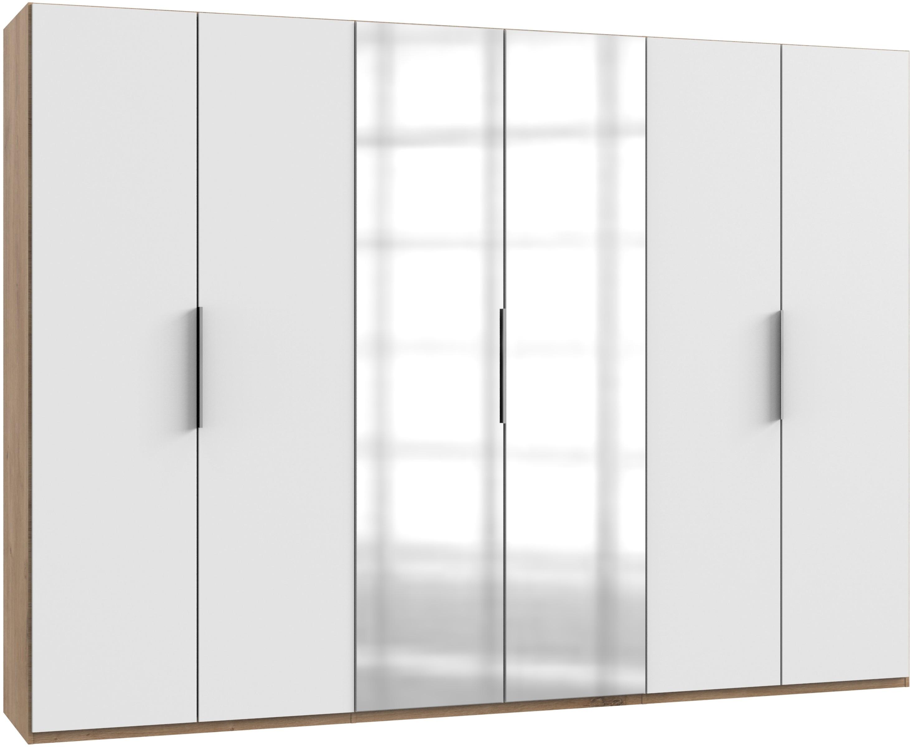 Drehtürenschrank Level 36A mit Spiegel ca. 300 cm Weiß/Eiche - Chromfarben/Eichefarben, MODERN, Holzwerkstoff (300/216/58cm) - MID.YOU
