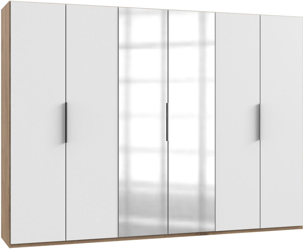 Drehtürenschrank Level 36A mit Spiegel ca. 300 cm Weiß/Eiche - Chromfarben/Eichefarben, MODERN, Holzwerkstoff (300/216/58cm) - MID.YOU