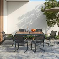 KOMPLET OGRODOWY ZE STOŁEM GENUA - kolor naturalny/ciemnoszary, Modern, tworzywo sztuczne/metal (59,5/160/50/90/82/75cm) - Ambia Garden