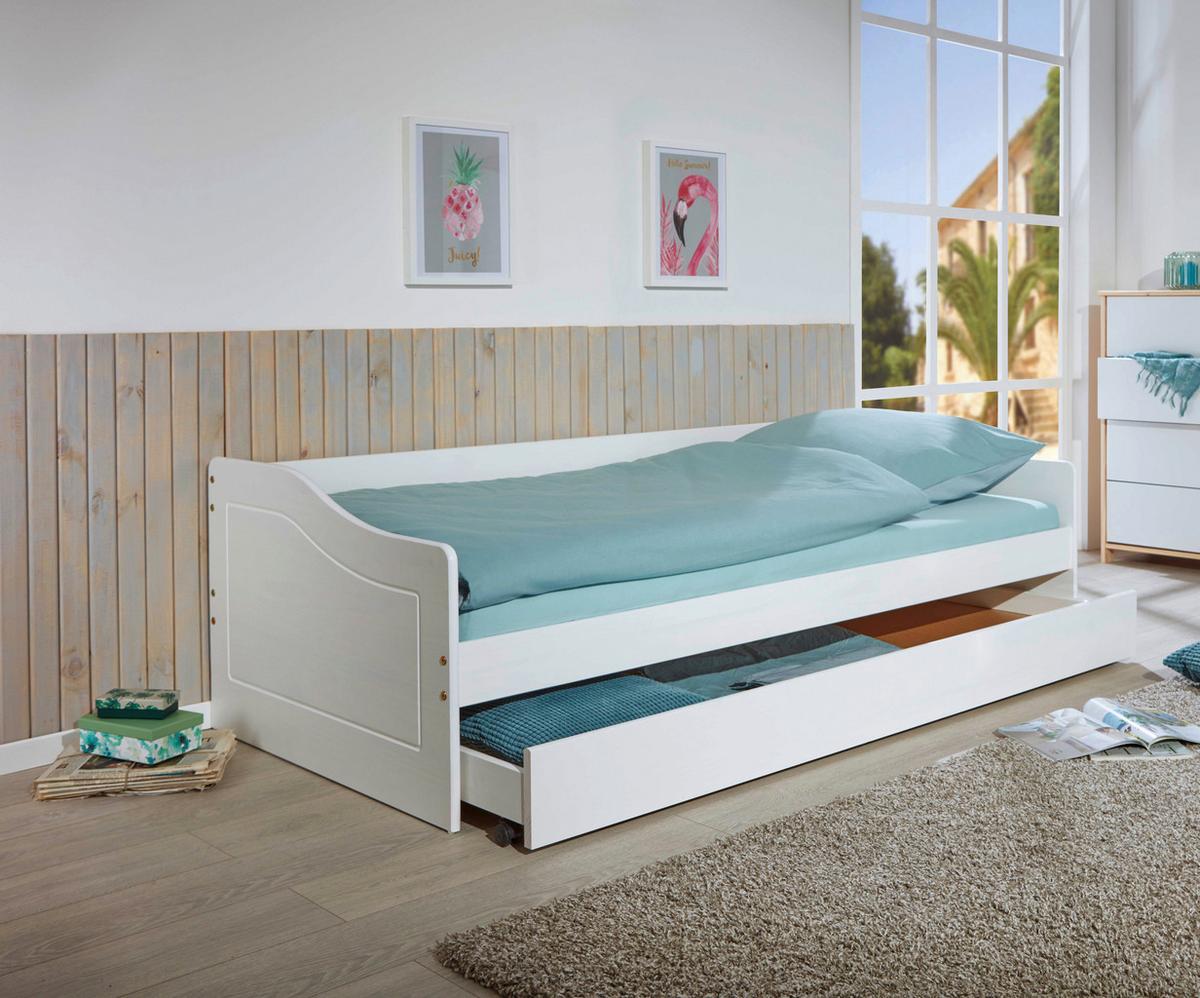Ausziehbett Leonie ca. 90x190 cm Weiß - Naturfarben/Weiß, MODERN, Holz (90/190cm) - MID.YOU