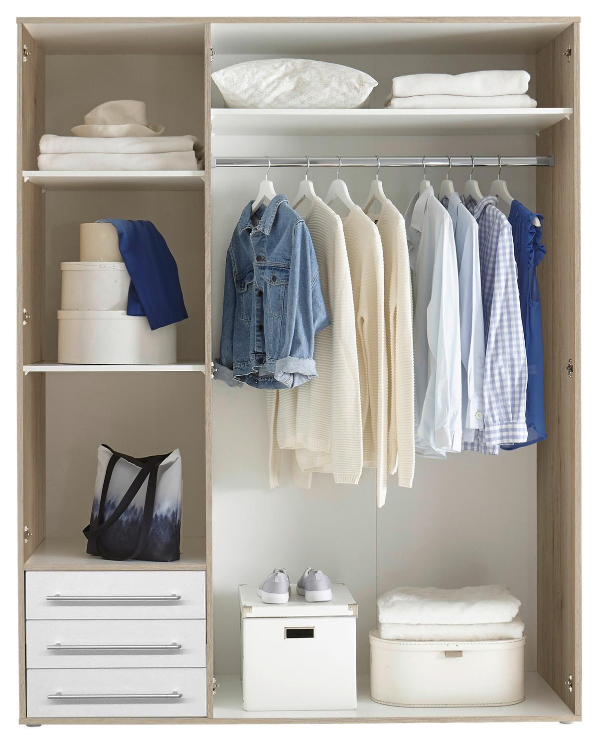 Omara S Klasičnimi Vrati Lyss, Bela, Hrast, 155 Cm - srebrne barve/bela, Moderno, umetna masa/leseni material (155/194/58cm) - Livetastic