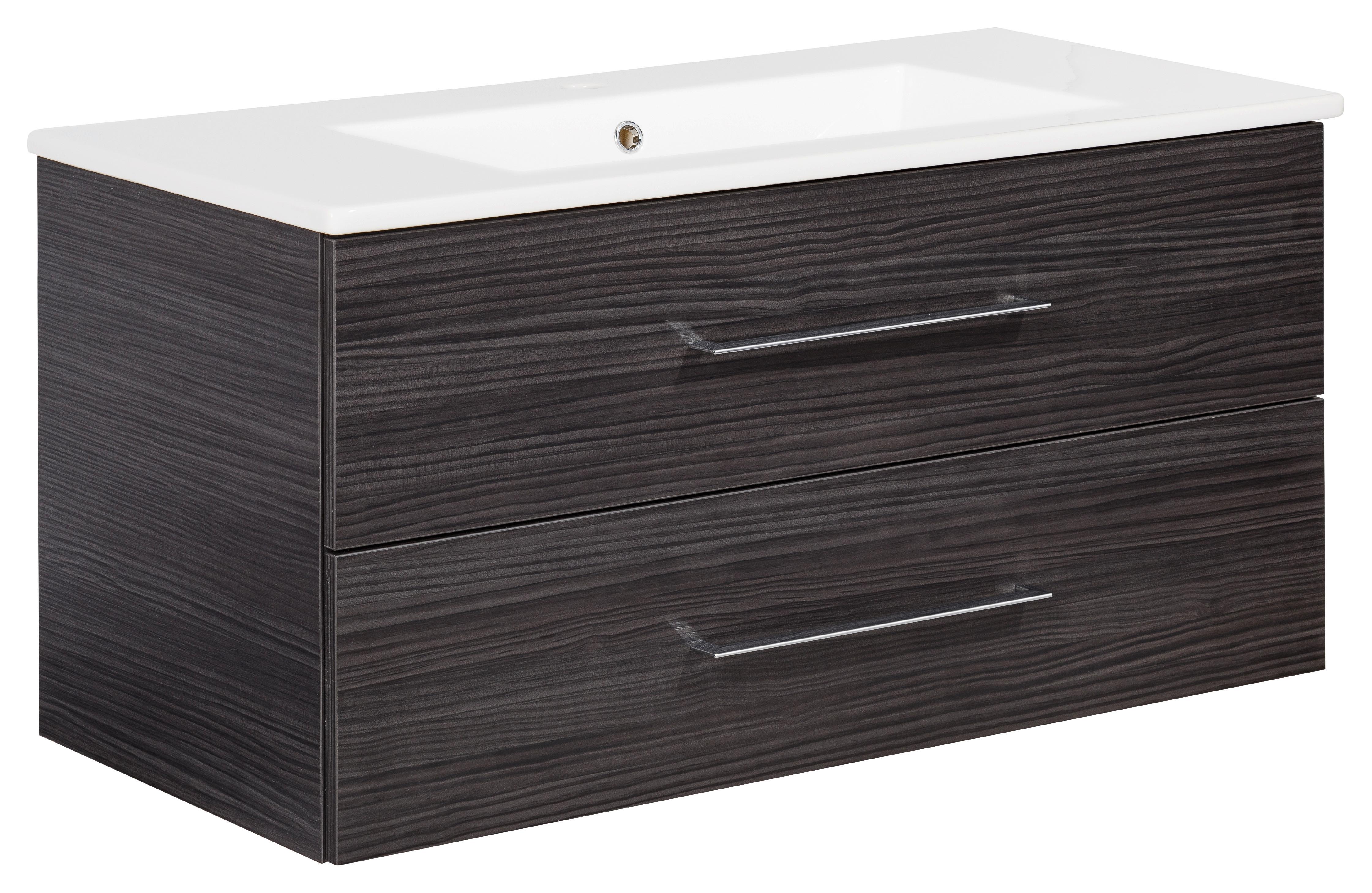Waschtischkombi B.Perfekt Dunkelbraun - Dunkelbraun/Silberfarben, MODERN, Keramik/Holzwerkstoff (103cm) - MID.YOU