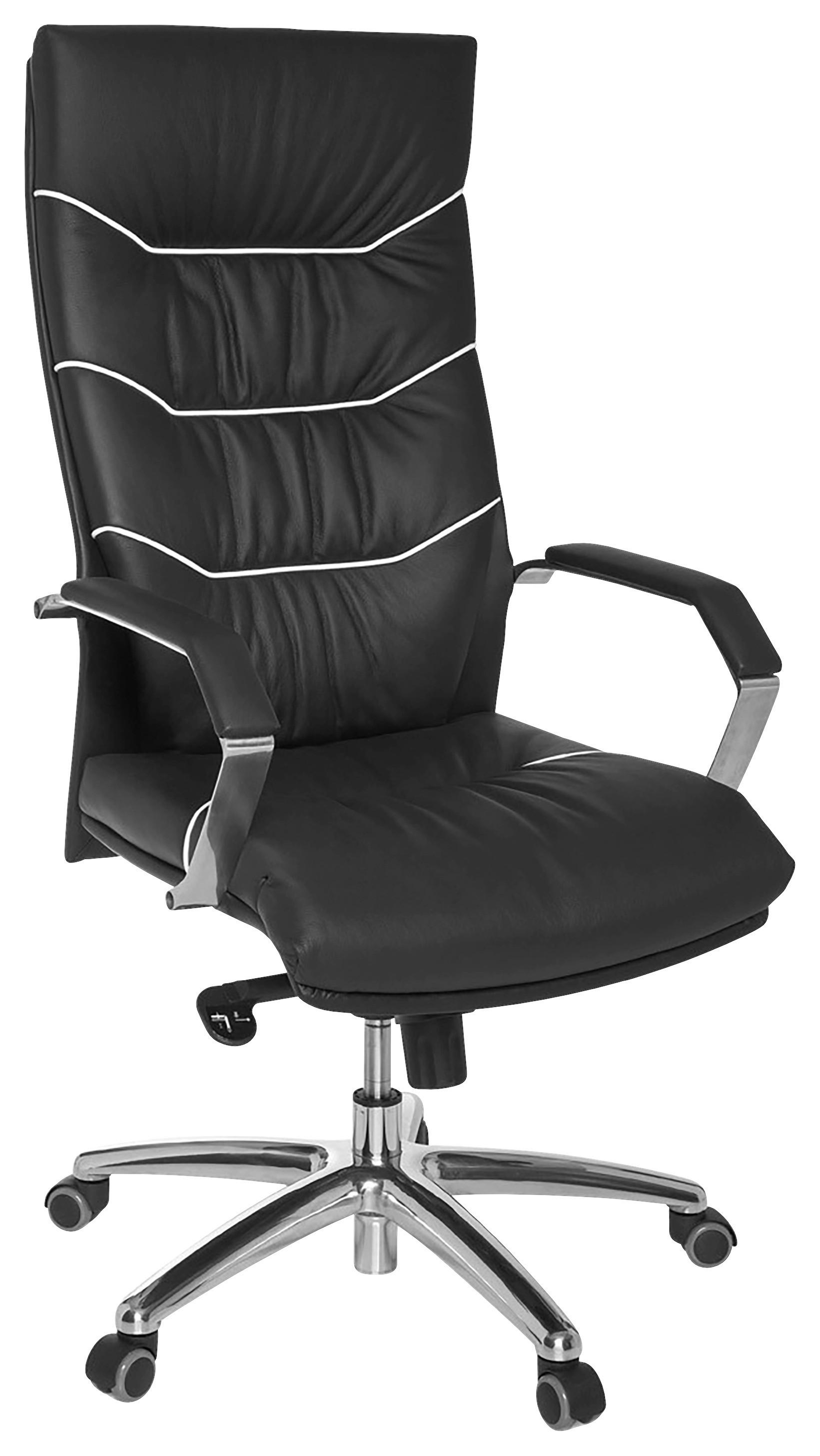 Chefsessel Ferrol Schwarz ca. 60x126x55cm - Chromfarben/Schwarz, Design, Leder/Kunststoff (60/126/55cm) - MID.YOU