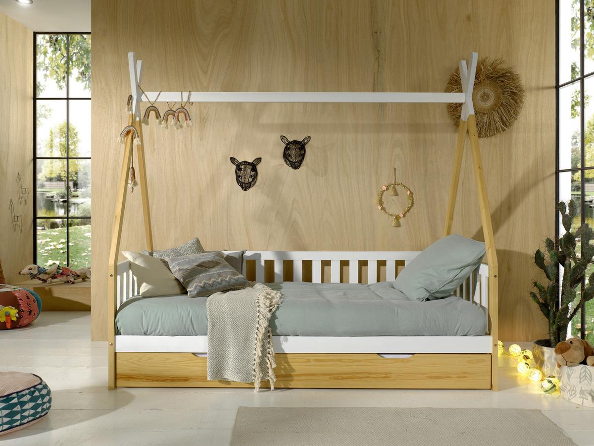 Spielbett "Tipi", natur/weiß - Weiß/Kieferfarben, MODERN, Holz/Holzwerkstoff (90/200cm) - MID.YOU