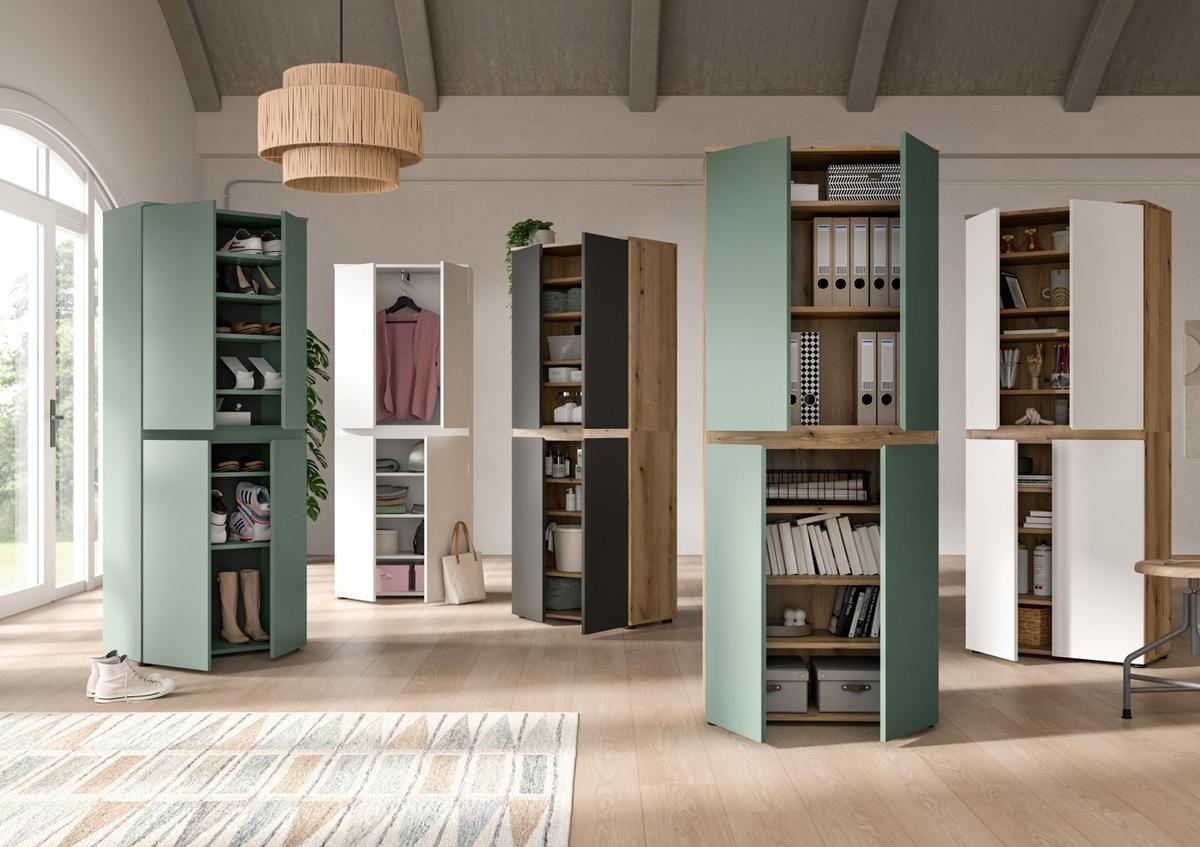 GARDEROBENSCHRANK SCARPA - Eichefarben/Schwarz, Design, Holzwerkstoff/Kunststoff (190/175/37cm) - Livetastic