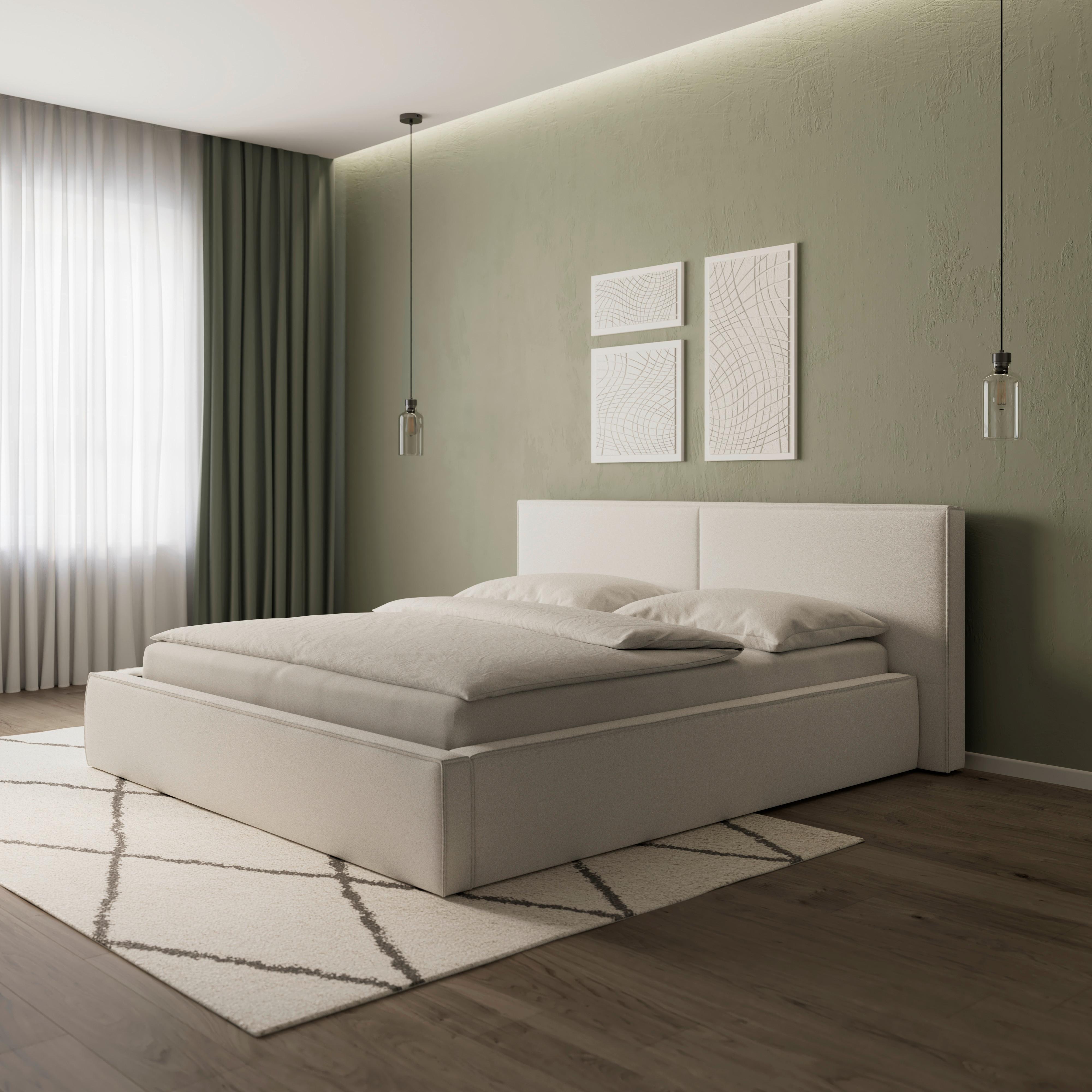 Oblazinjena Postelja Serena, 180x200, Bela - črna/krem barve, Moderno, kovina/umetna masa (180/200cm) - Bessagi Home