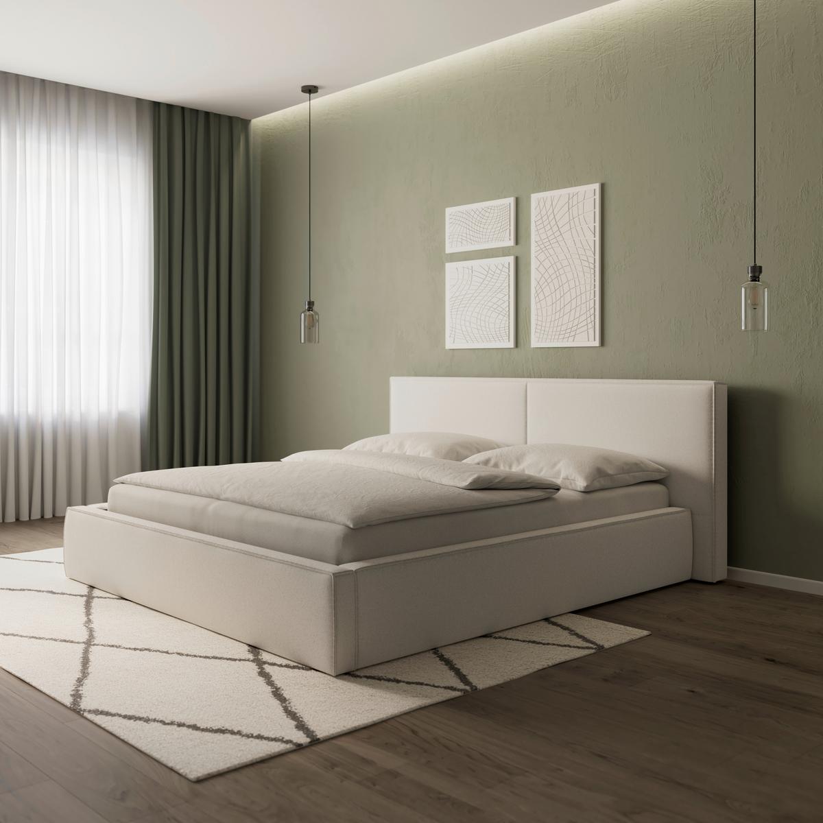 Pat tapițat Serena 180x200 cm Weiß - crem/negru, Modern, metal/lemn (180/200cm) - Bessagi Home