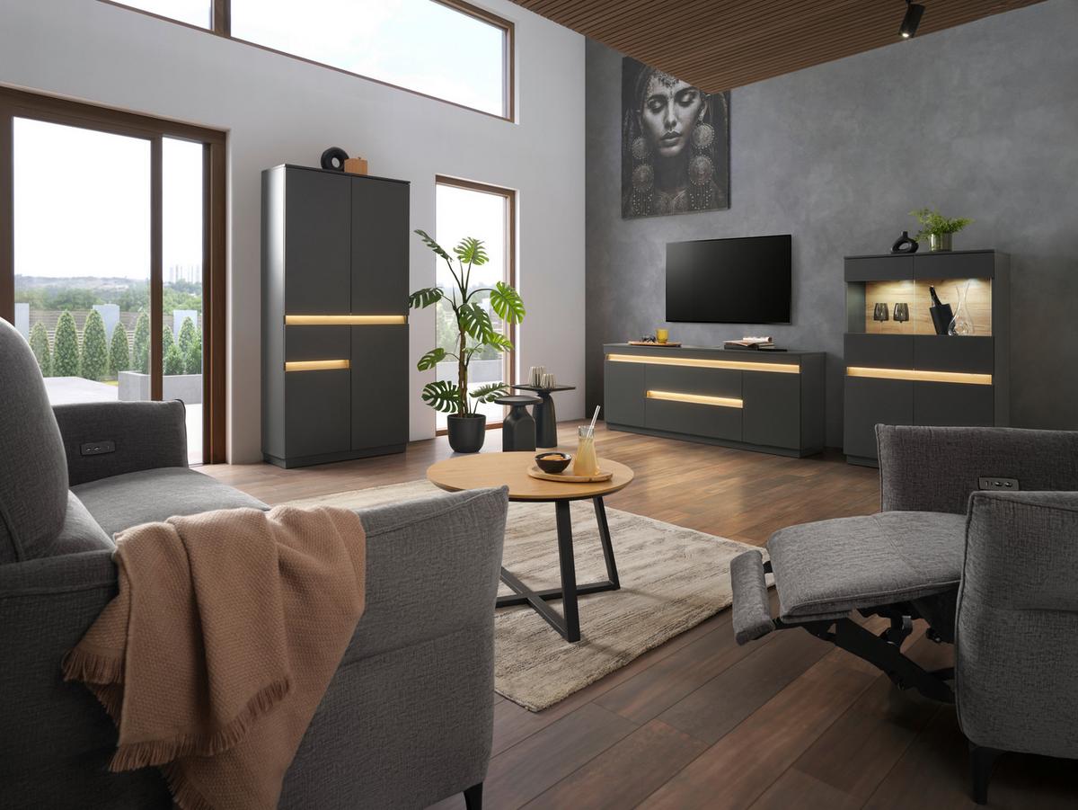 Highboard Samu Anthrazit/Eichefarben - Eichefarben/Anthrazit, MODERN, Glas/Holzwerkstoff (90,2/140/35cm) - Mömax