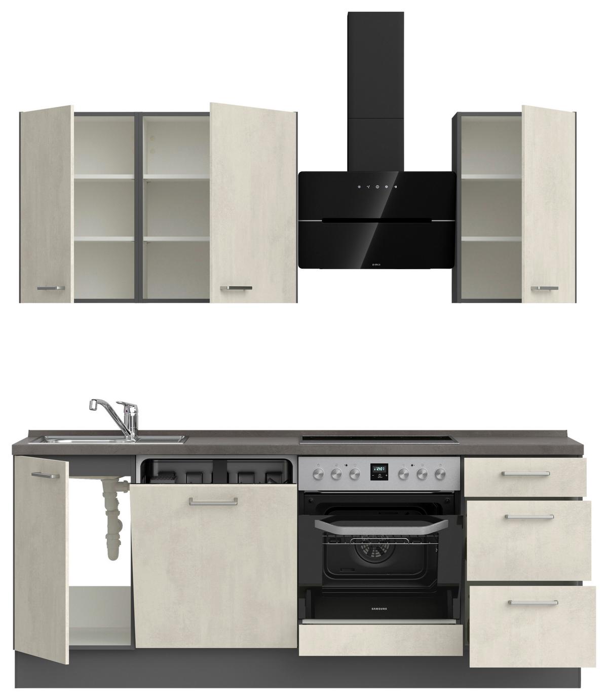 Küchenblock Riva High m. Geräten Weiß - Schieferfarben/Edelstahlfarben, MODERN, Holzwerkstoff/Metall (210cm) - Nobilia