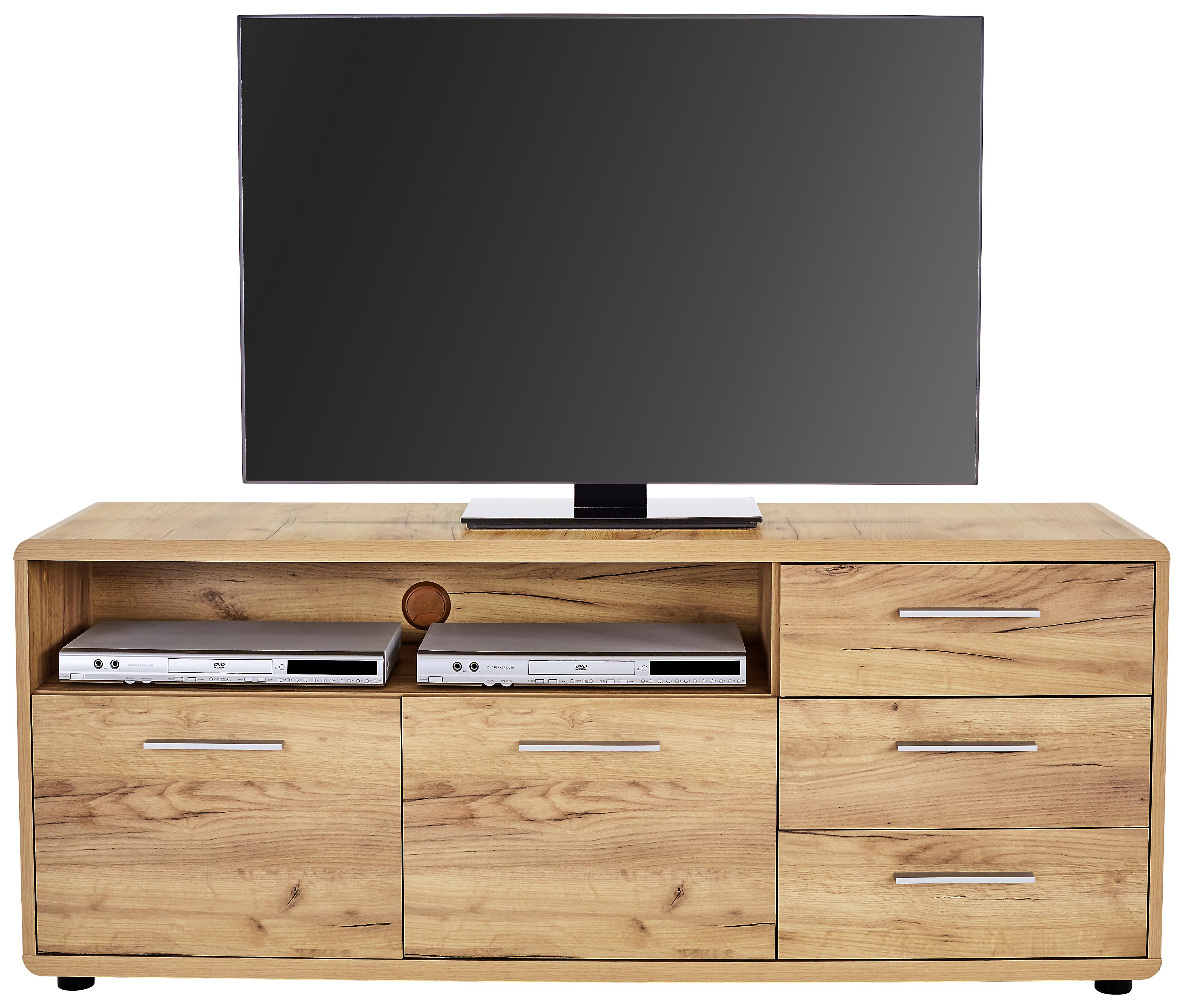 Médiaállvány 2 Ajtó 3 Fiók Fontana - tölgyfa, Modern, faalapú anyag (150/60/38cm)