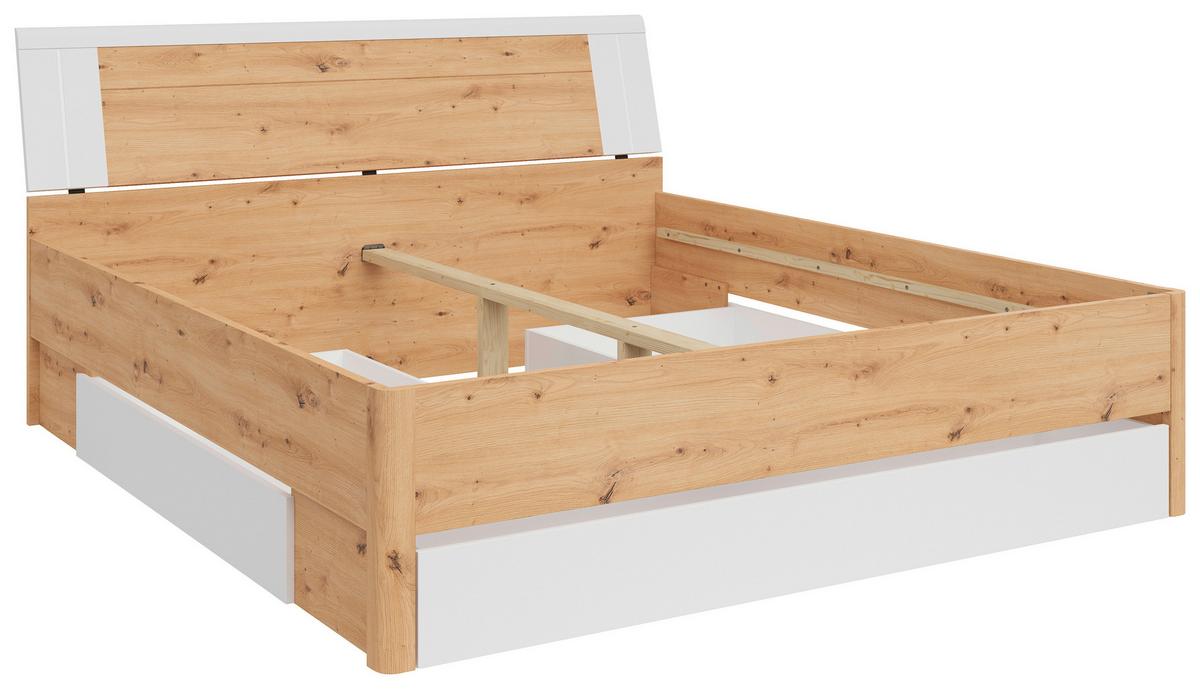 Stauraumbett in Weiß/Eiche Artisan - Eiche Artisan/Weiß, KONVENTIONELL, Holzwerkstoff (180/200cm) - Mömax