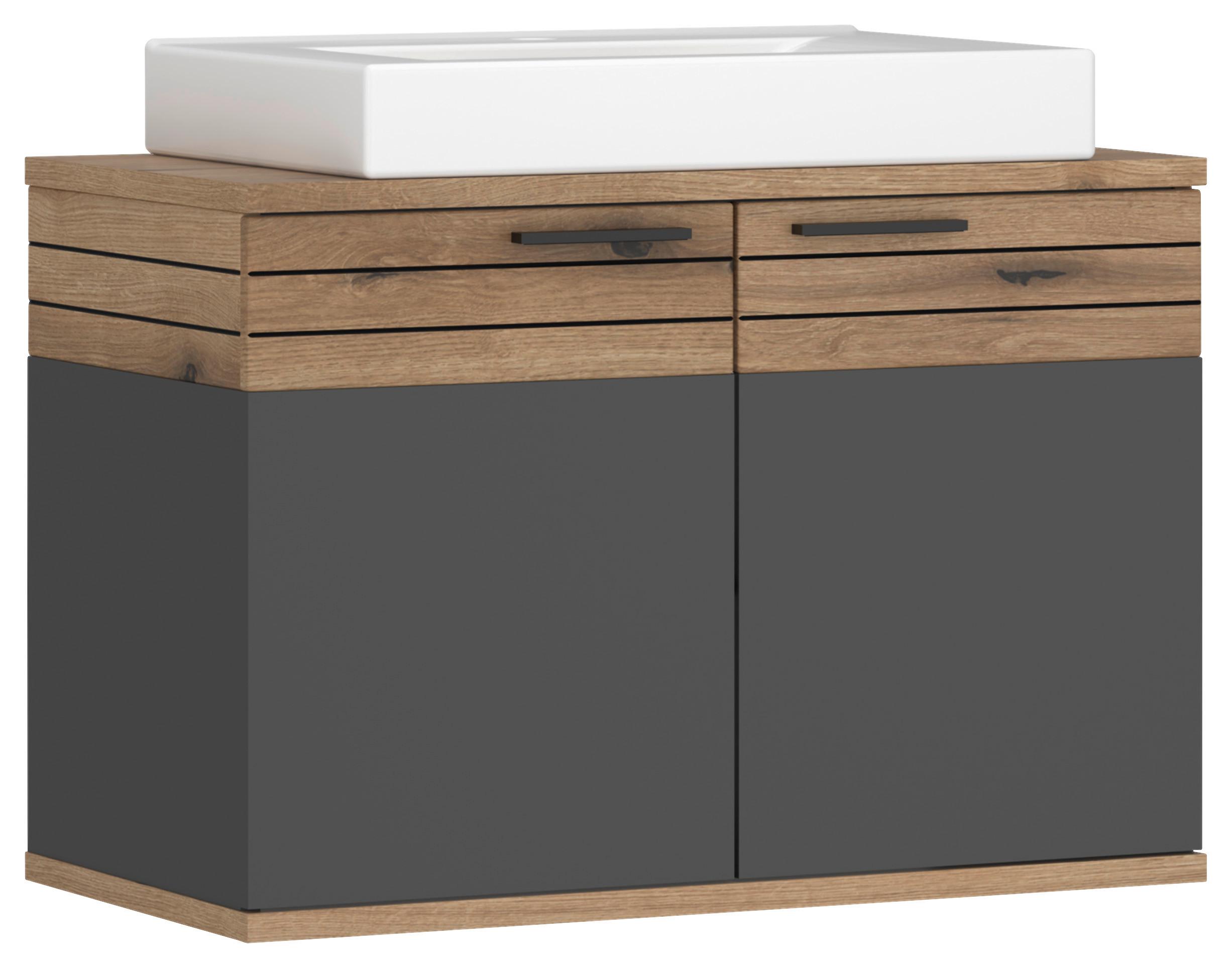 Mosdószekrény Mosdóval Cotia - tölgyfa színű/fekete, Modern, faalapú anyag/fém (80/57/48cm)