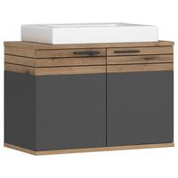 Bază cu lavoar Cotia - alb/culoare lemn stejar, Modern, ceramică/material pe bază de lemn (80/57/48cm) - James Wood