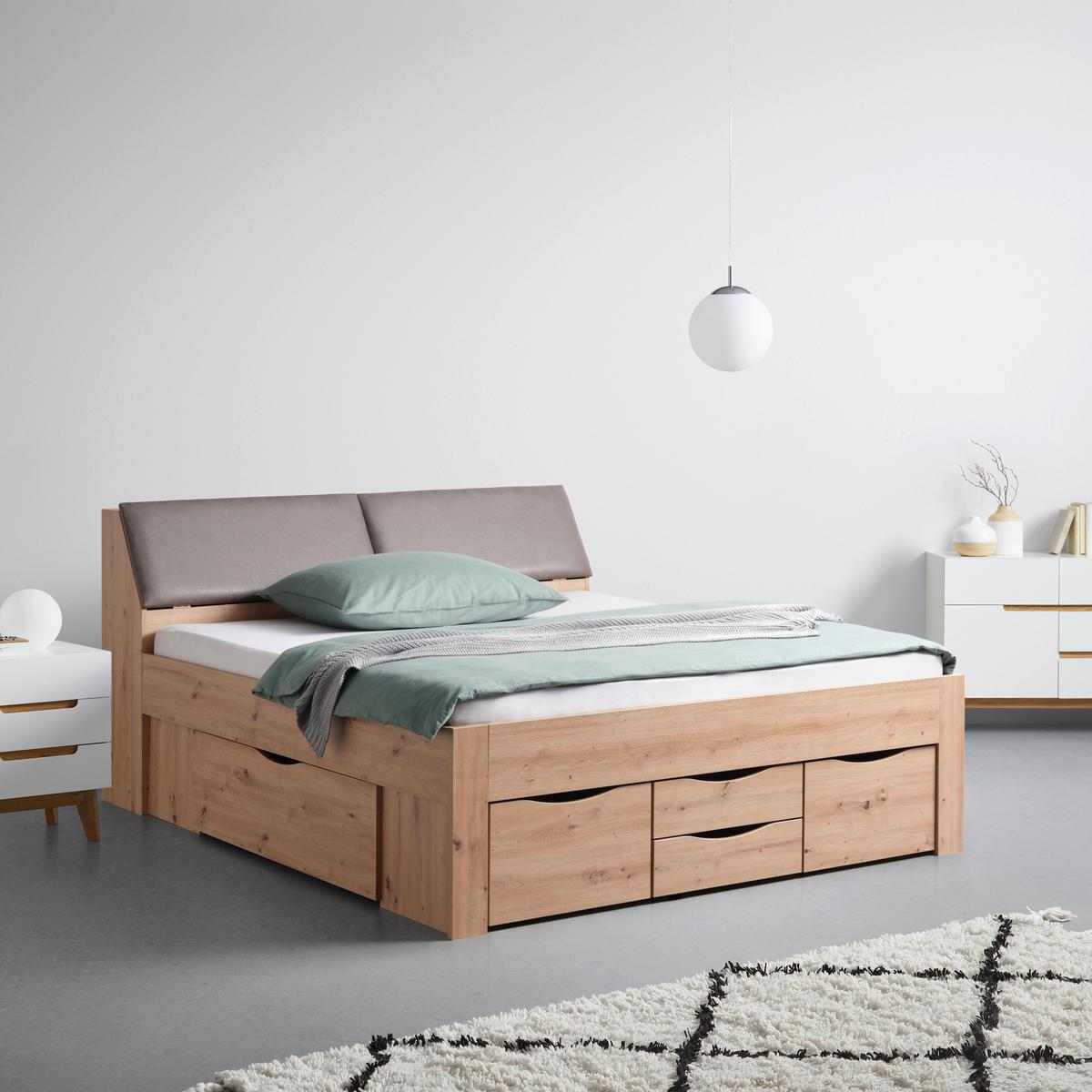 Stauraumbett in Eiche Artisan ca. 180x200cm - Eiche Artisan/Grau, KONVENTIONELL, Holzwerkstoff/Textil (180/200cm) - Mömax