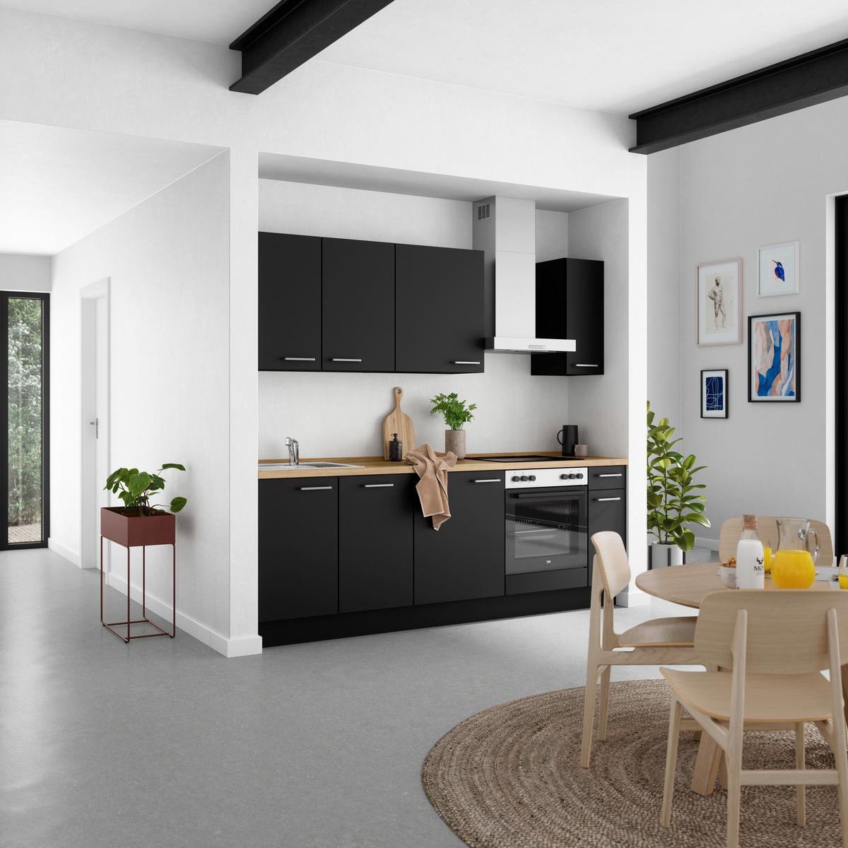 Küchenblock Touch Low m. Geräten Schwarz - Edelstahlfarben/Eichefarben, MODERN, Holzwerkstoff/Metall (240cm) - Nobilia
