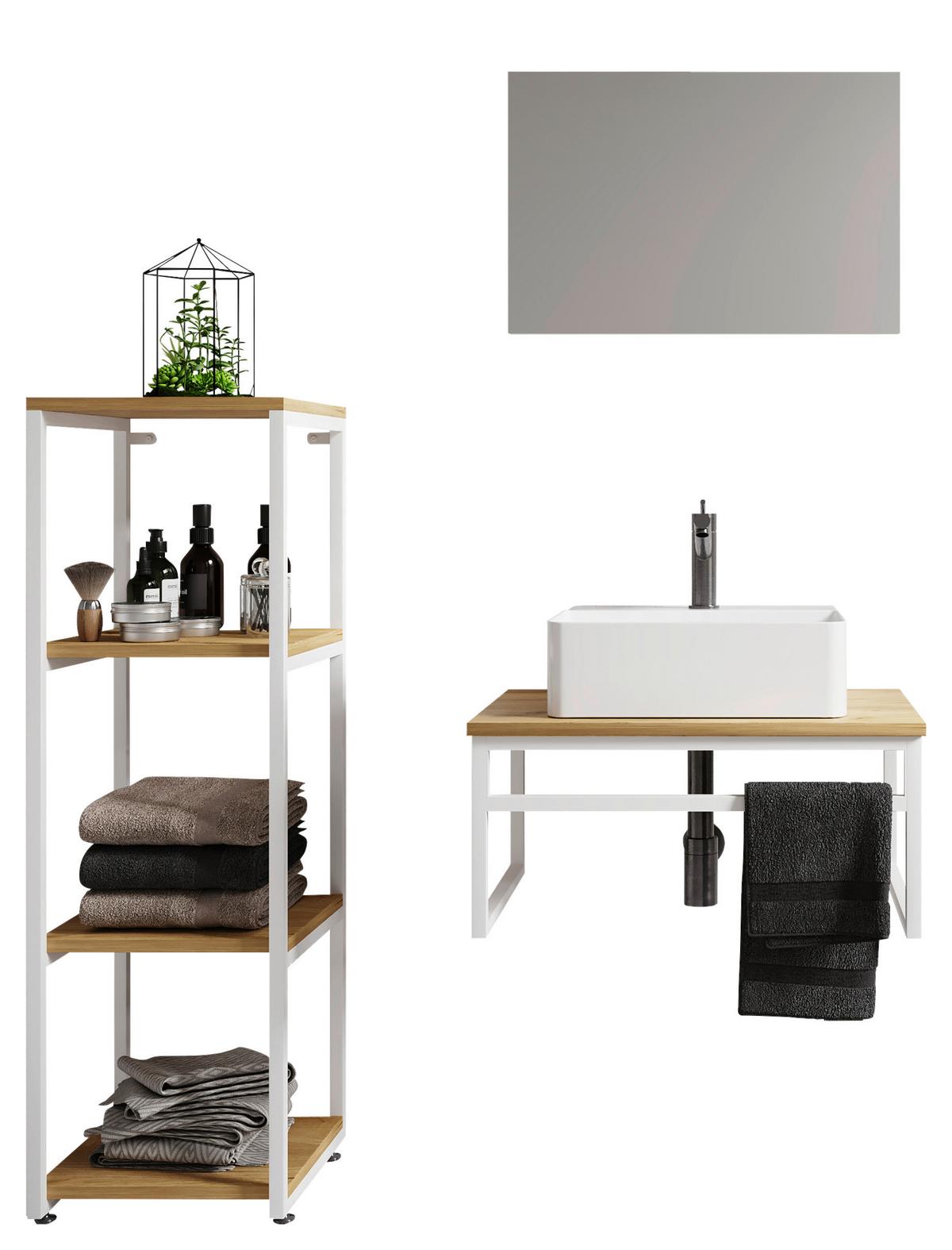 Kopalnica Bitila 60, Bela, Barva Hrasta, 4-Delno - črna/bela, Moderno, kovina/umetna masa (95cm) - MID.YOU