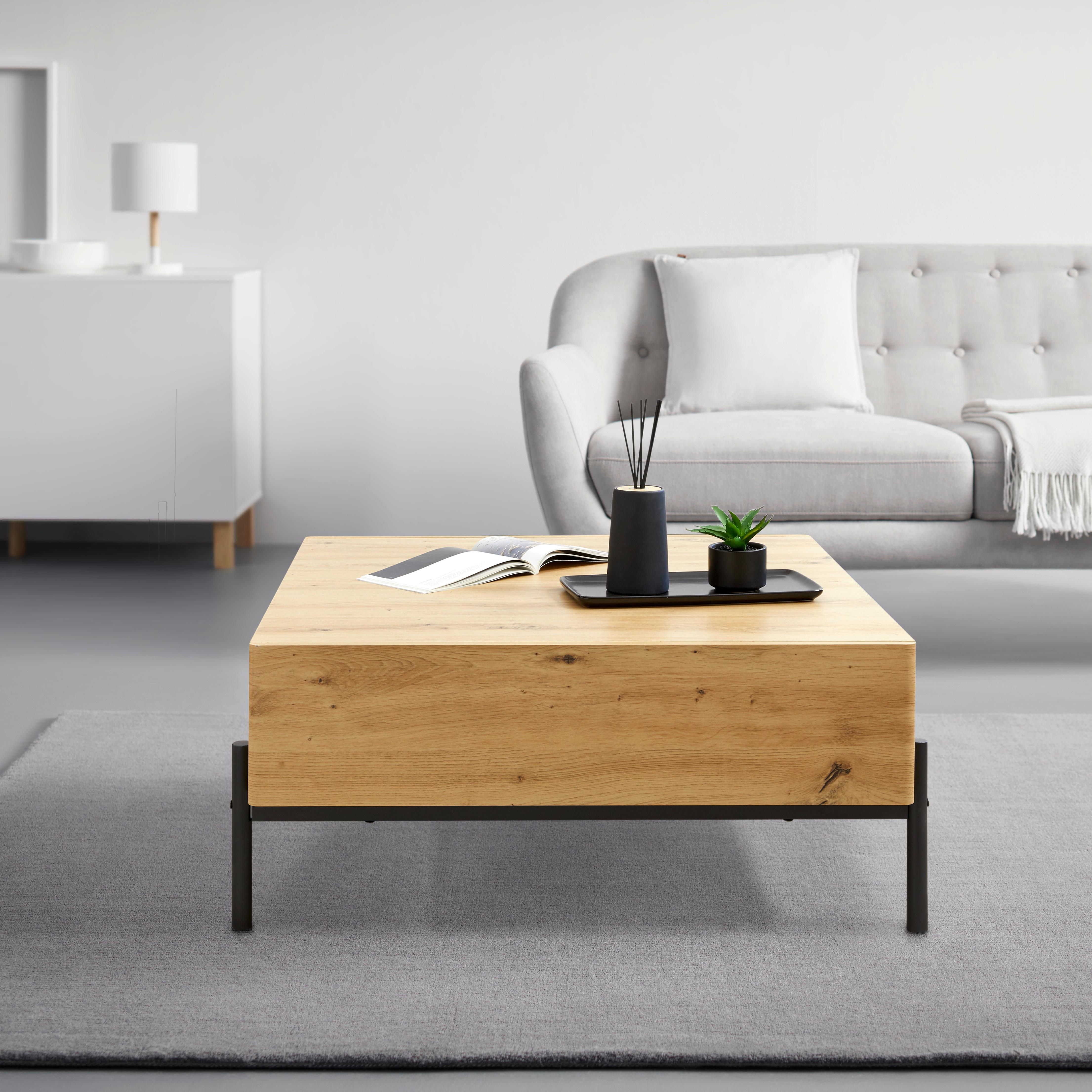 Couchtisch "Jasmina", ca. 85x80 cm, eichefarben/schwarz - Eichefarben/Schwarz, MODERN, Holz/Metall (85/37/80cm) - Bessagi Home