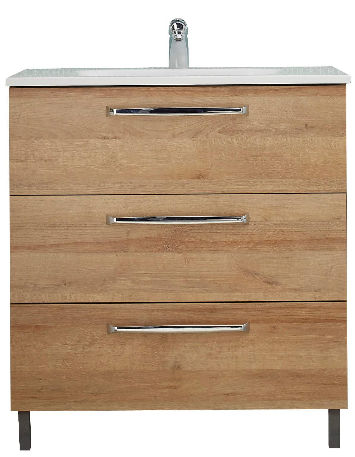 Mosdó Alsószekrény Luga - krómszínű/tölgyfa színű, Modern, faalapú anyag (80/77/43cm)