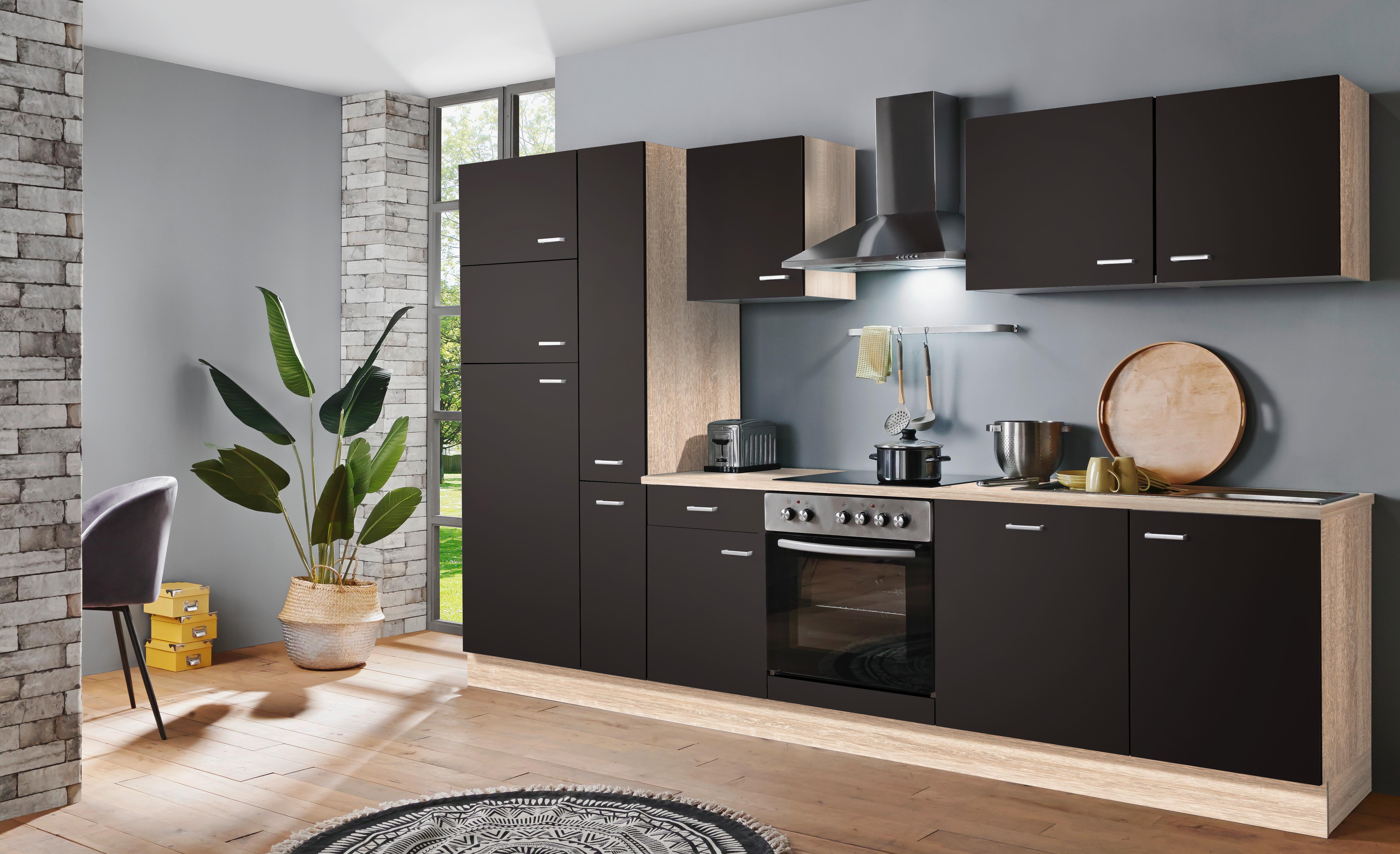 Menke Küchenblock Classic Dunkelbraun/Eiche B: ca. 310cm - Dunkelbraun/Silberfarben, KONVENTIONELL, Holzwerkstoff/Kunststoff (310cm) - Menke